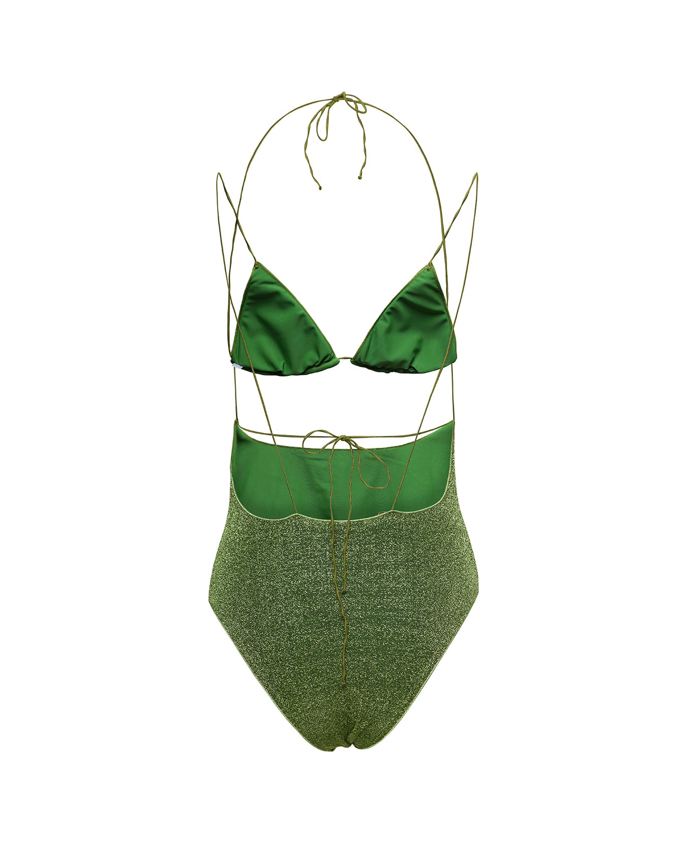 Oseree 'lumiere Kini Maillot' Green Swimsuit With Cut-out Detail In Lurex Woman - Green