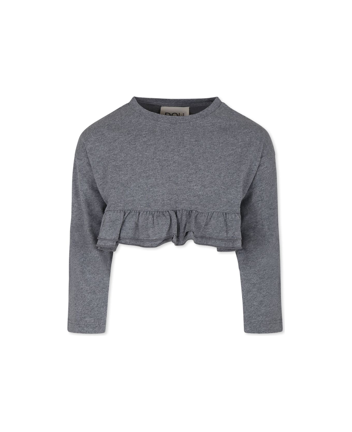 Douuod Grey Crop T-shirt For Girl With Logo - Grey