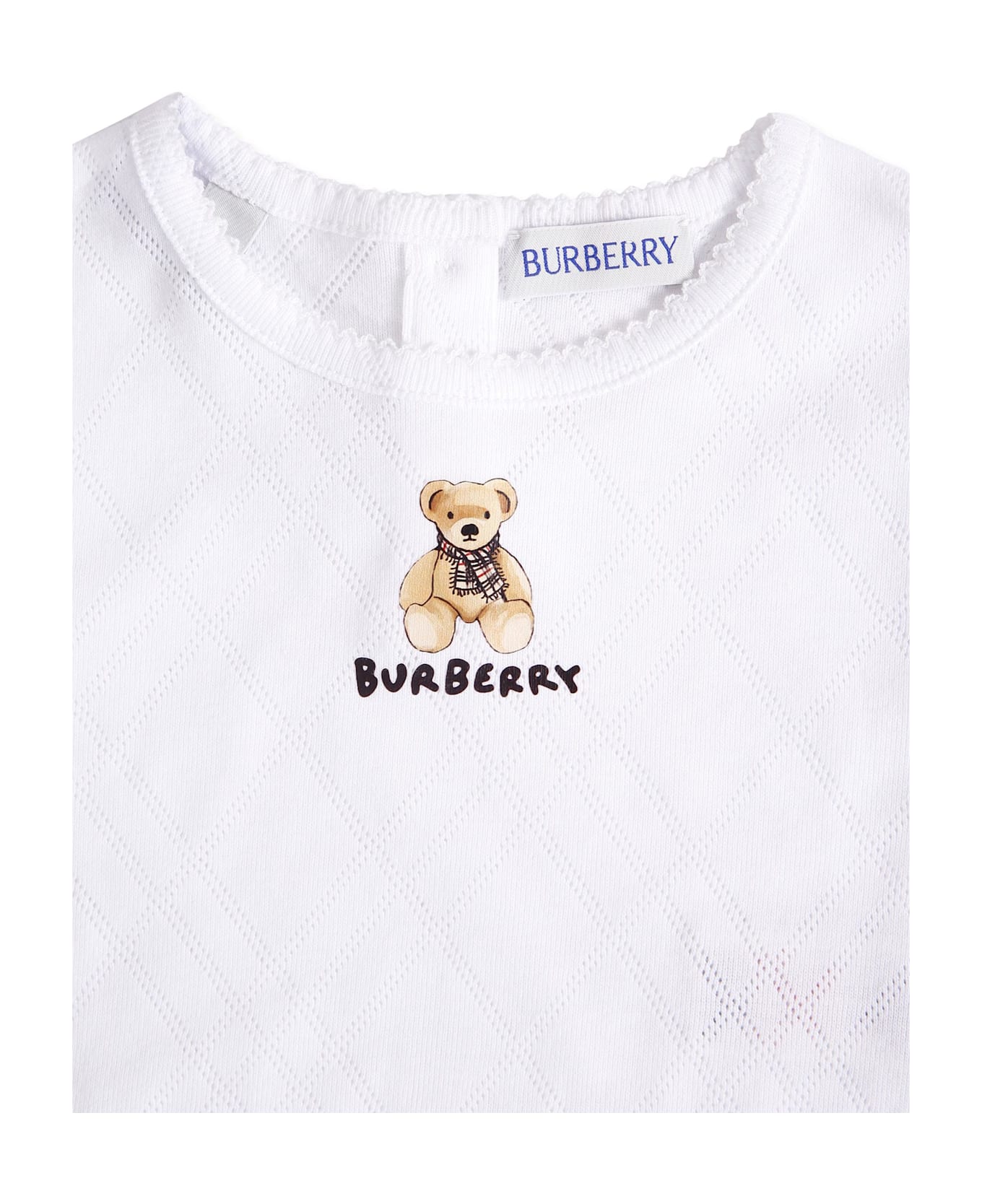 Burberry White T-shirt For Baby Girl With Teddy Bear - White