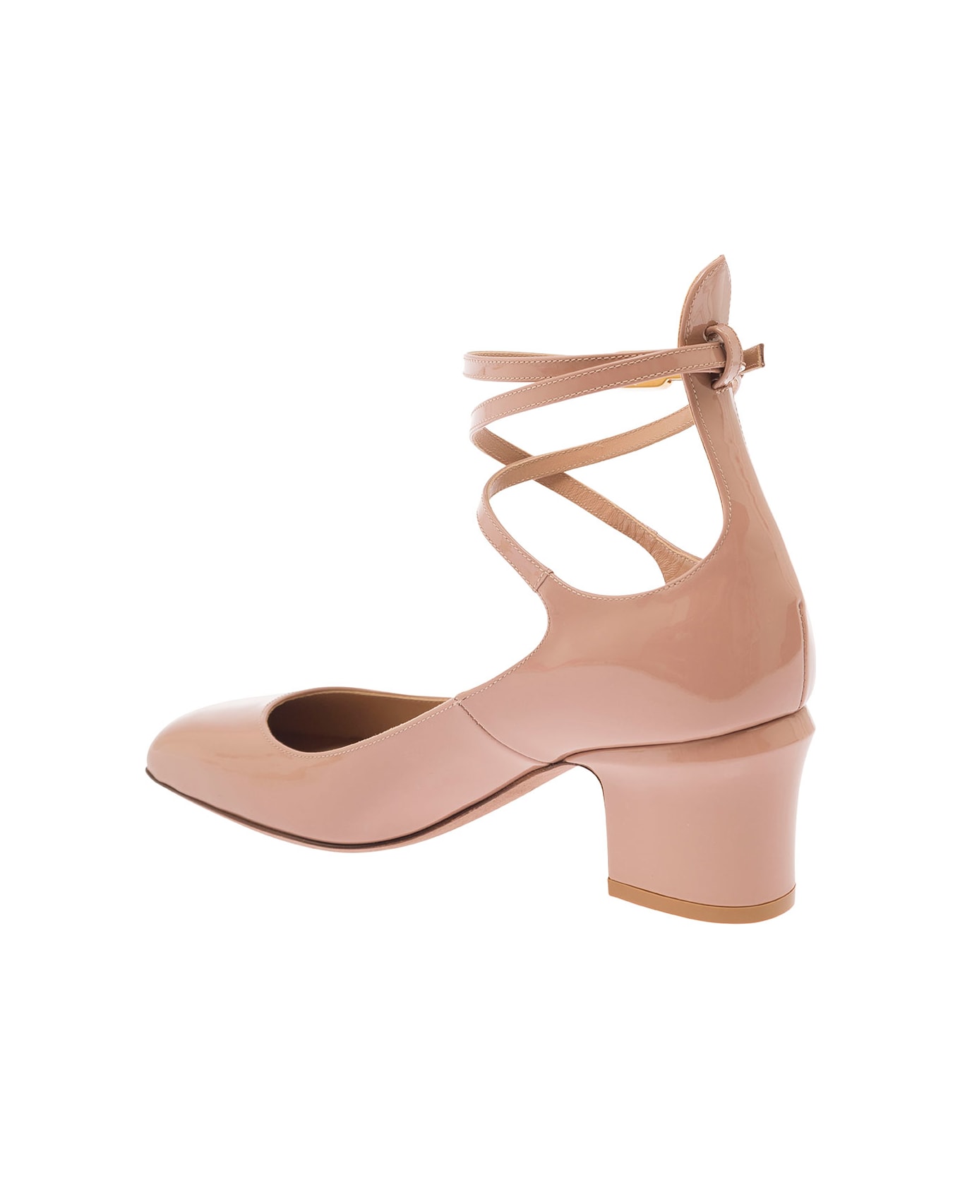 Valentino Garavani 'tan-go' Bege Décolleté With V-logo Buckle In Patent Leather Woman - Beige ハイヒール