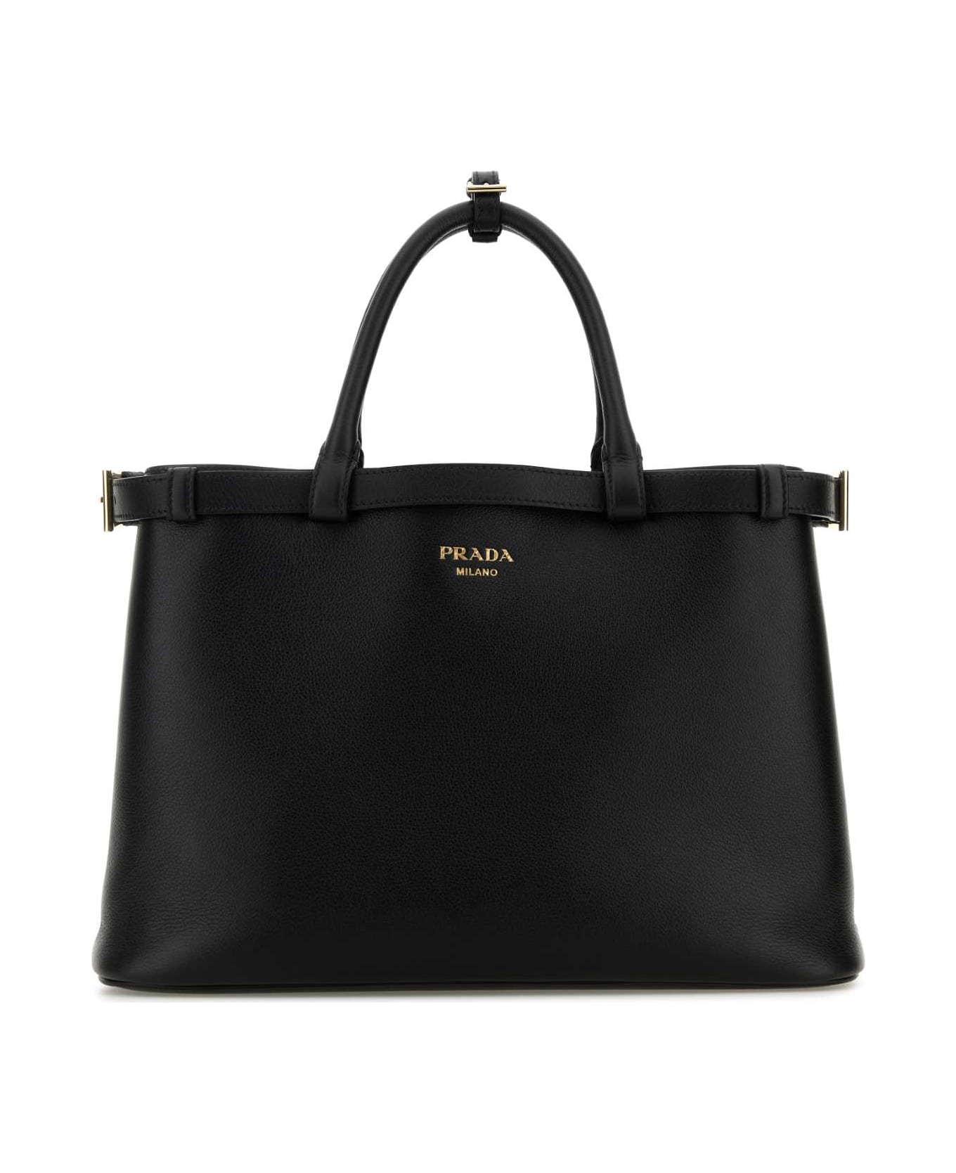 Prada Black Leather Medium Prada Buckle Handbag - NERO