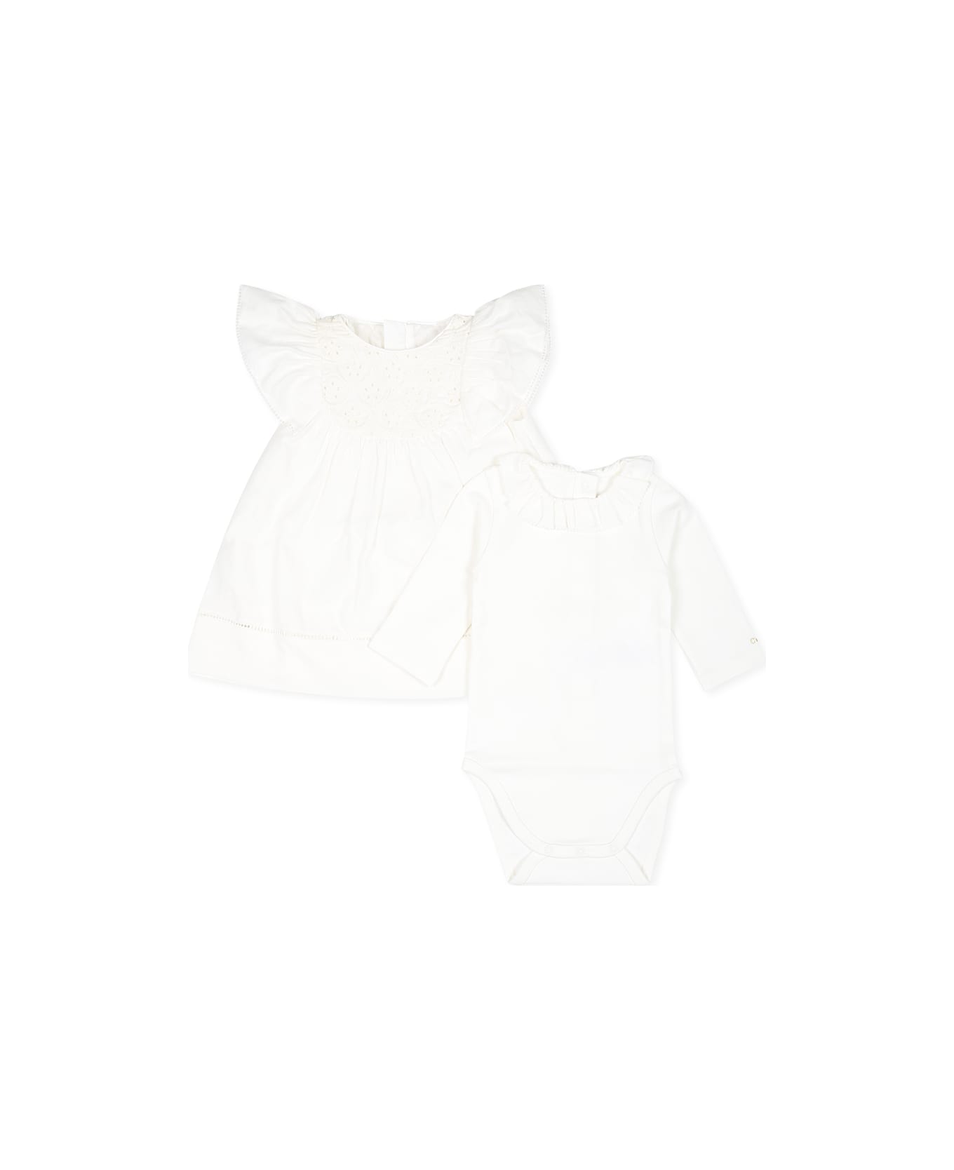 Chloé White Suit For Baby Girl With Logo - Ivory