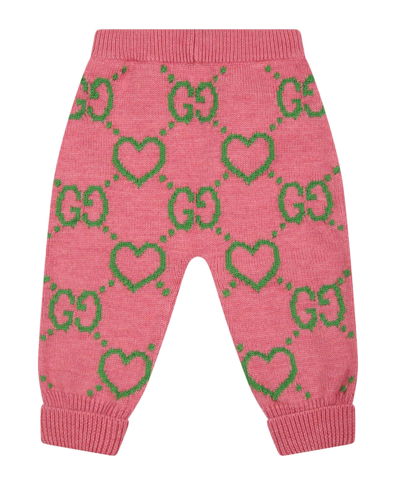 Gucci Pink Trouser For Baby Girl With Hearts - Pink