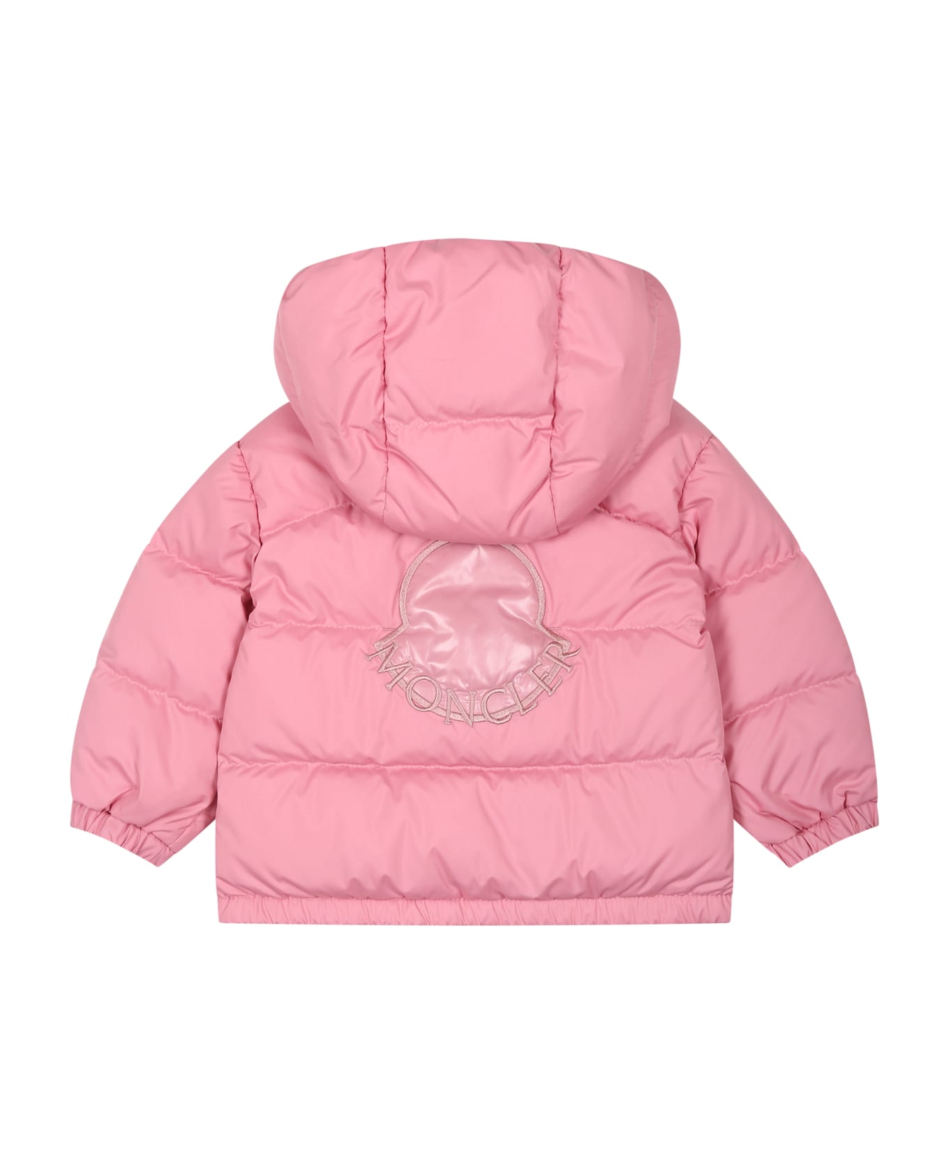 Moncler Pink Ebre Down Jacket For Baby Girl With Logo - Pink コート＆ジャケット