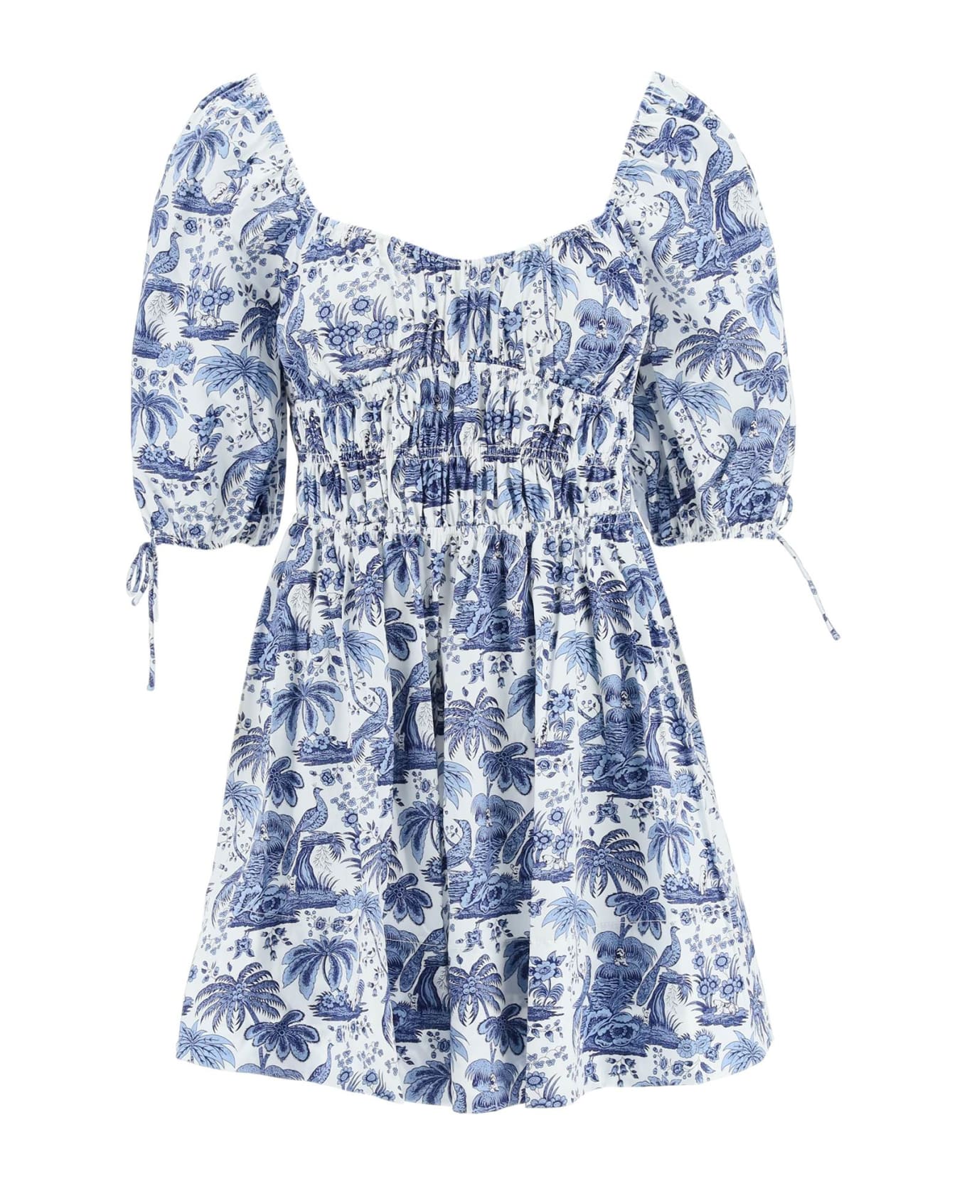 STAUD 'faye' Toile De Jouy Mini Cotton Dress - BLUE TOILE (White)