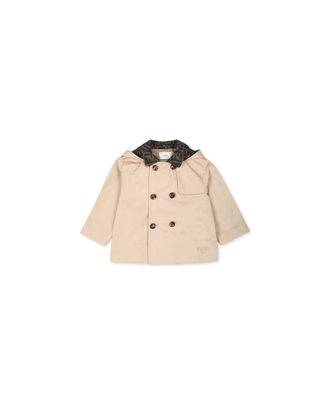 Fendi Beige Trench Coat For Babykids With Teddy Bear - Beige