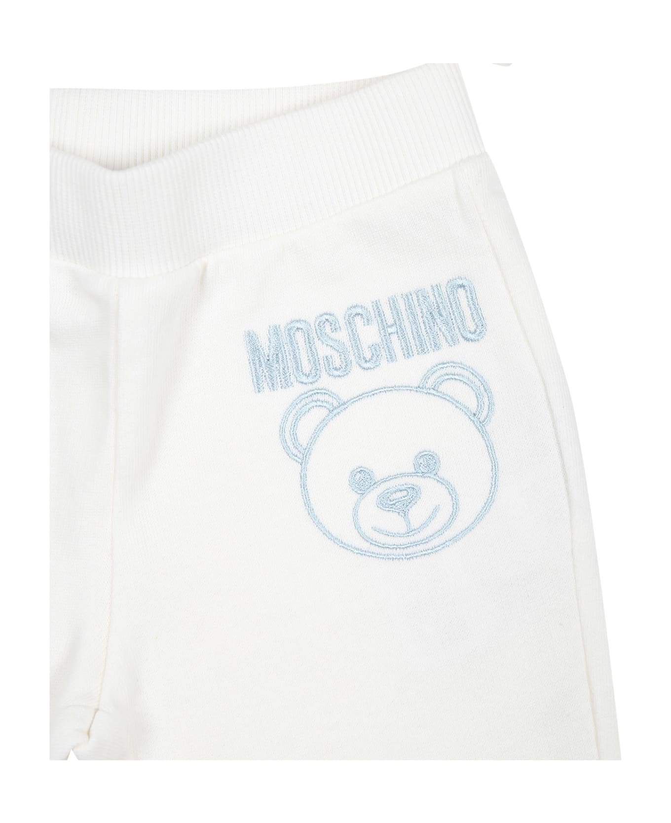 Moschino White Set For Baby Boy With Teddy Bear And Logo - White ボトムス