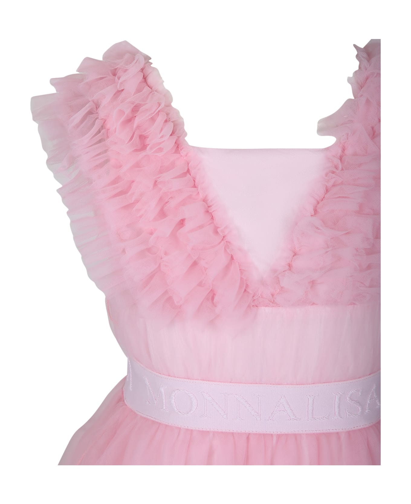 Monnalisa Elegant Pink Dress For Girl - Pink ワンピース＆ドレス