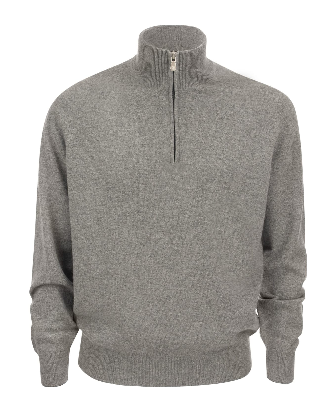 Brunello Cucinelli Cashmere Turtleneck Sweater With Zip - Grey Melange