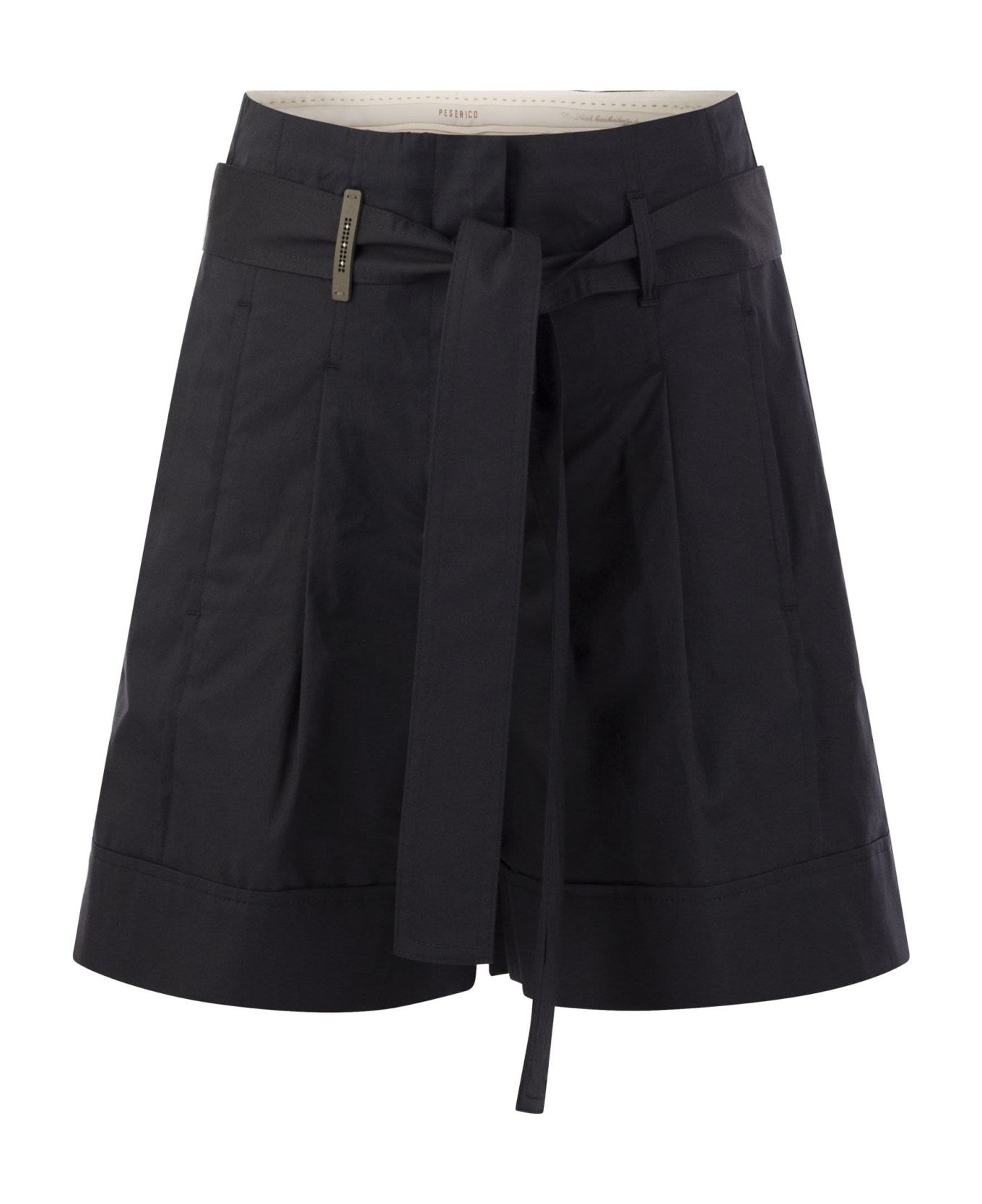 Peserico Short With Pleats And Stretch Cotton - Blue