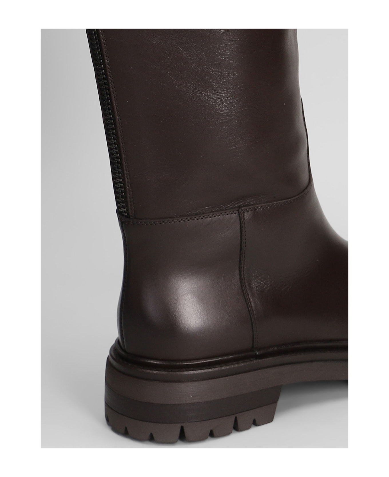 Elena Iachi Low Heels Boots In Dark Brown Leather - dark brown