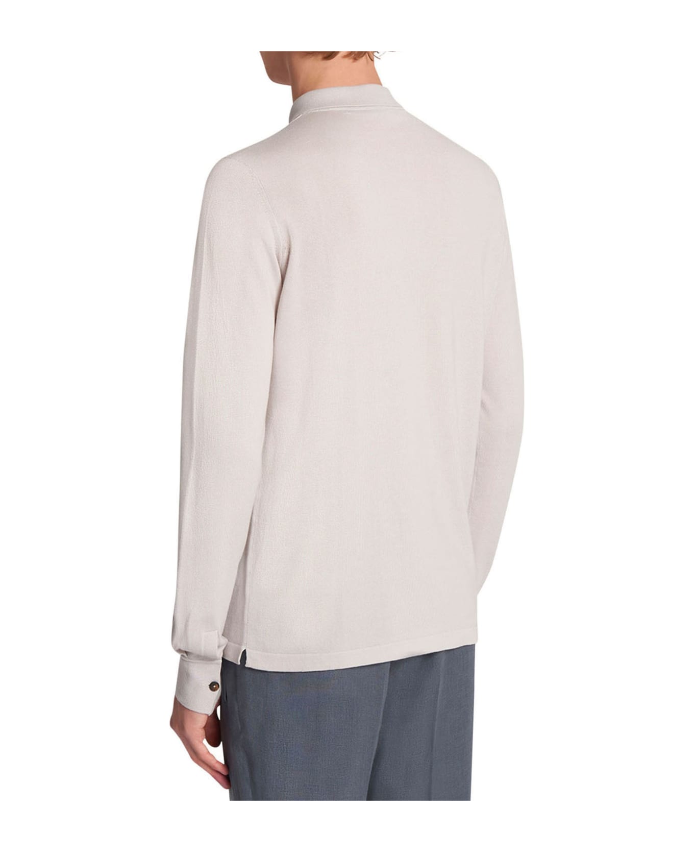Kiton Jersey Poloshirt L/s Cotton - ICE/MILKWHITE