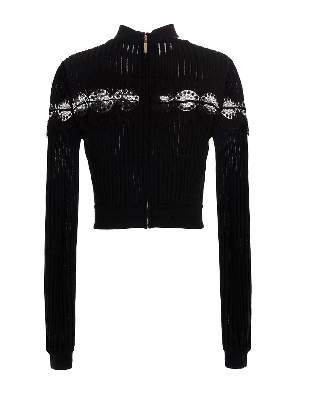Elie Saab Bow Lace Sweater Top - Black  