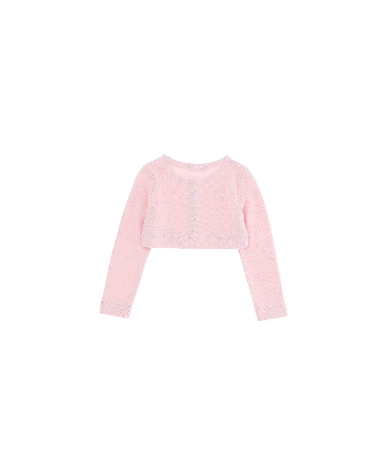 Monnalisa Pink Cotton Blend Cropped Cardigan - Pink