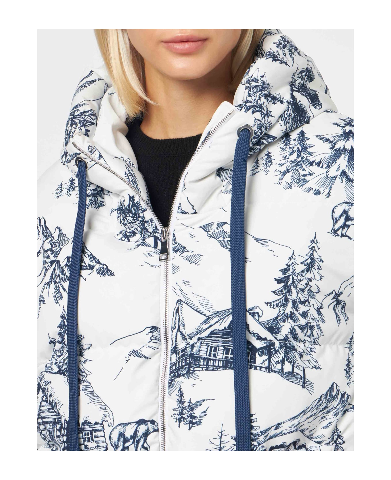 MC2 Saint Barth Woman Hooded Down Padded Jacket With Toile De Jouy Print - WHITE