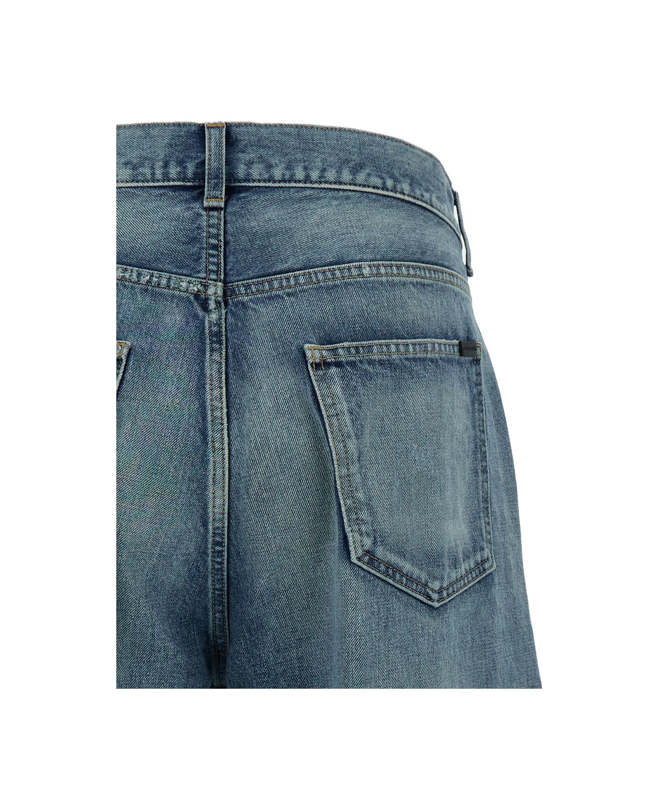 Saint Laurent Baggy Five-pocket Jeans In Cotton Denim - Blu
