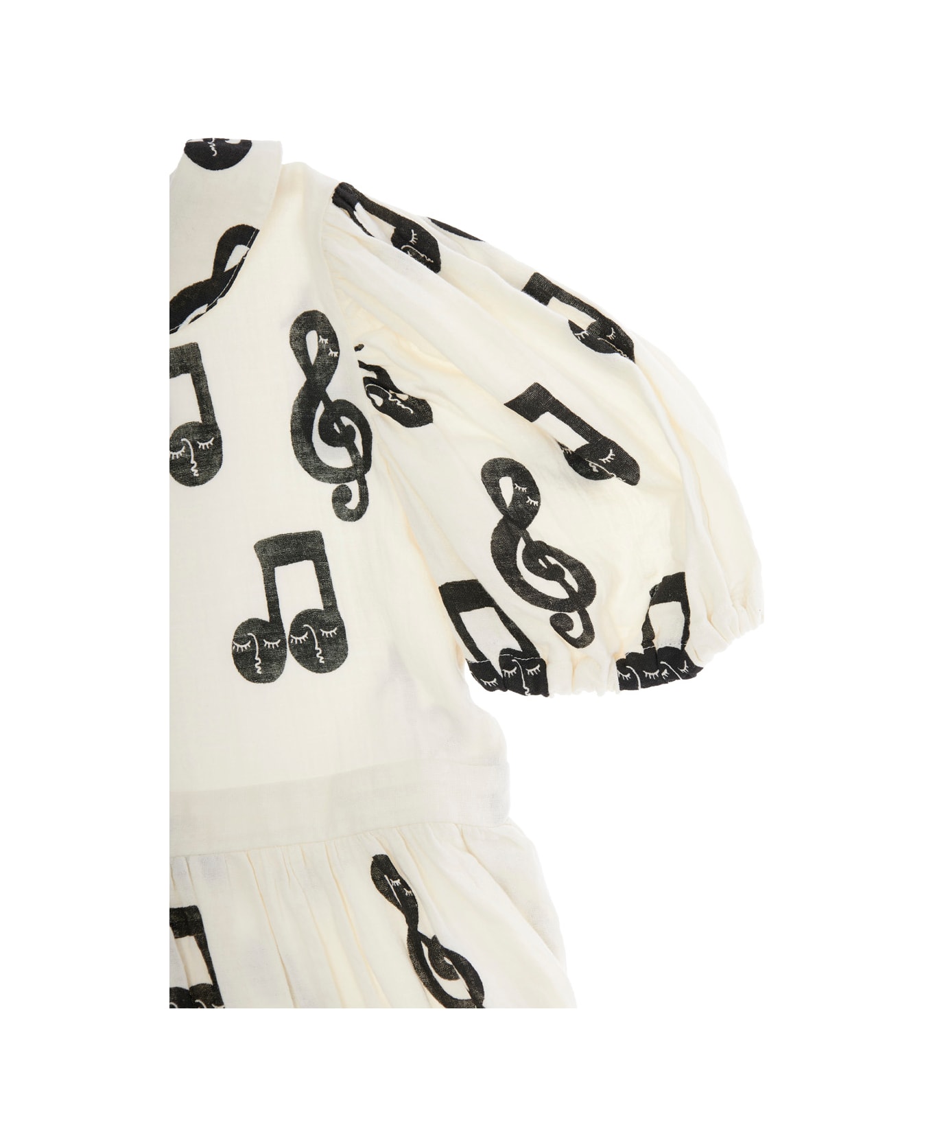 Mini Rodini White Dress With All-over Printed Musical Notes In Cotton Girl - White