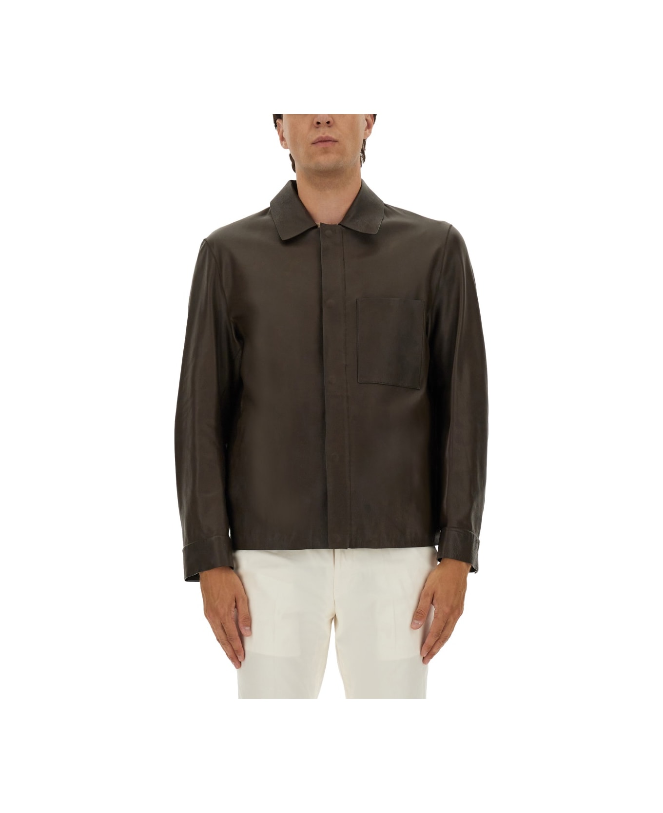Hugo Boss Leather Jacket - DARK BROWN