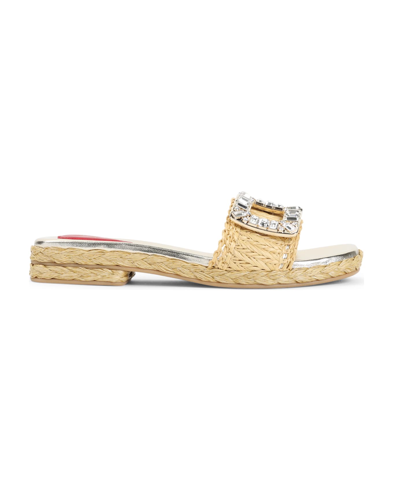 Roger Vivier Strass Buckle Raffia 25 Espadrillas - Crema Chiaro