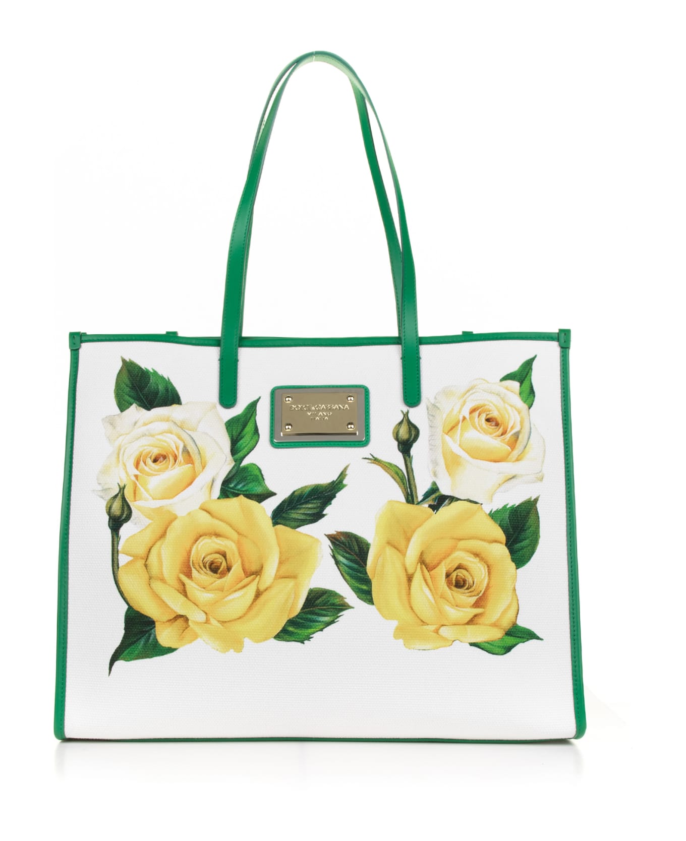 Dolce & Gabbana Large Yellow Flower Shopping Bag With Logo - ROSE GIALLE FONDO BIANCO