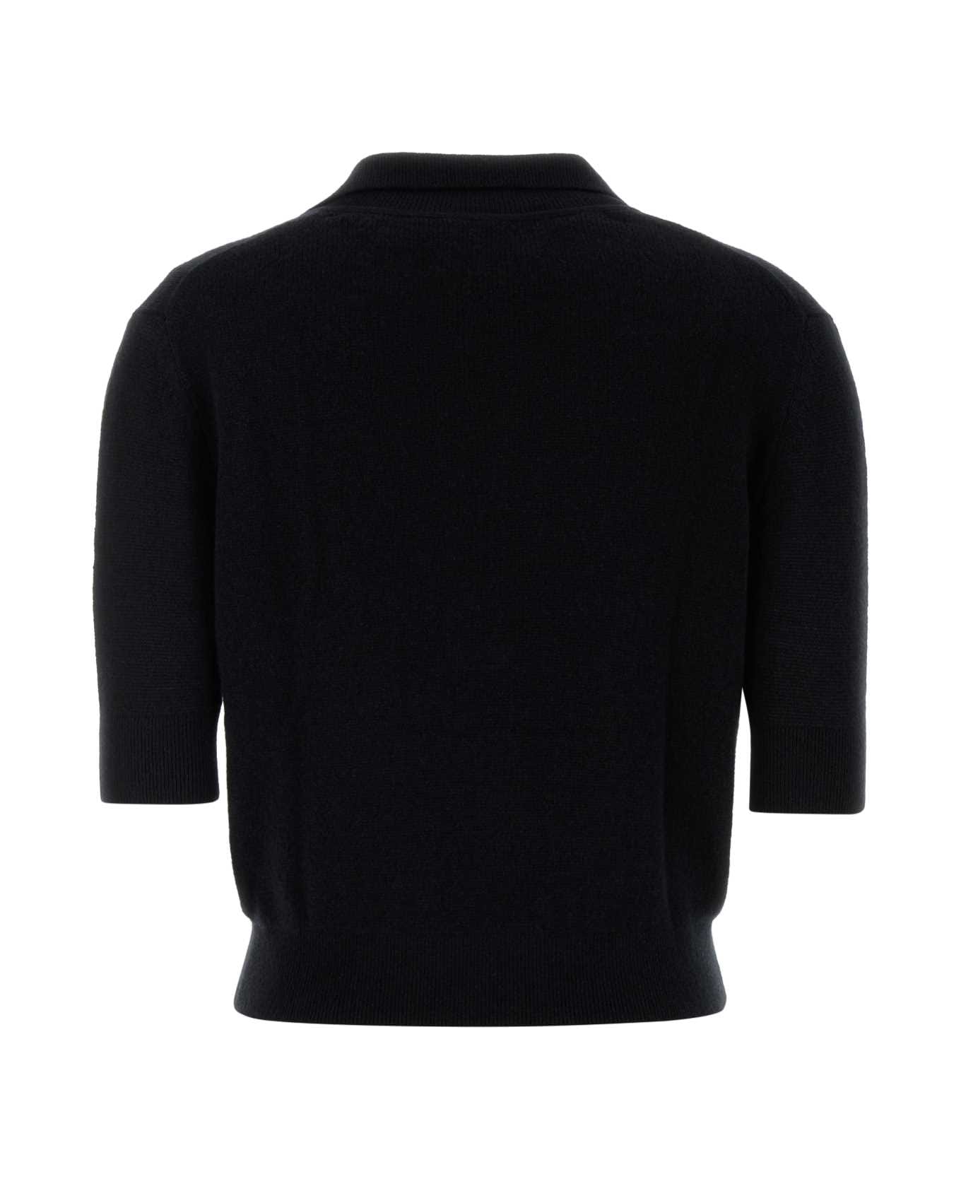 Khaite Midnight Blue Stretch Cashmere Polo Shirt - BLACK