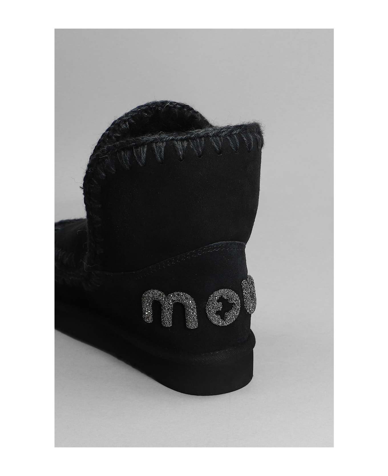 Mou Eskimo 18 Low Heels Ankle Boots In Black Suede - black