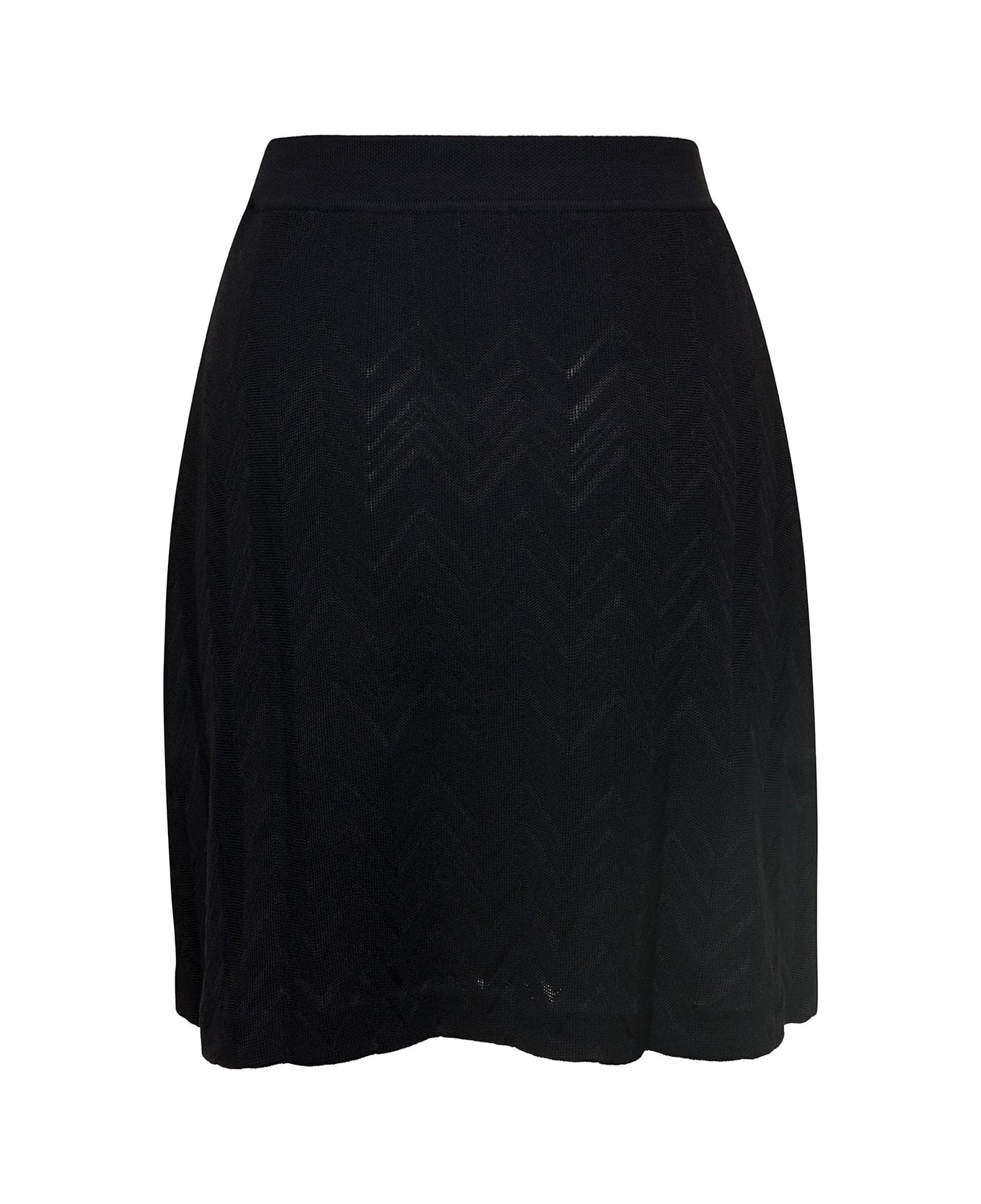 Missoni Wool Viscose Solid Colored Chevron Mini Skirt - Nero