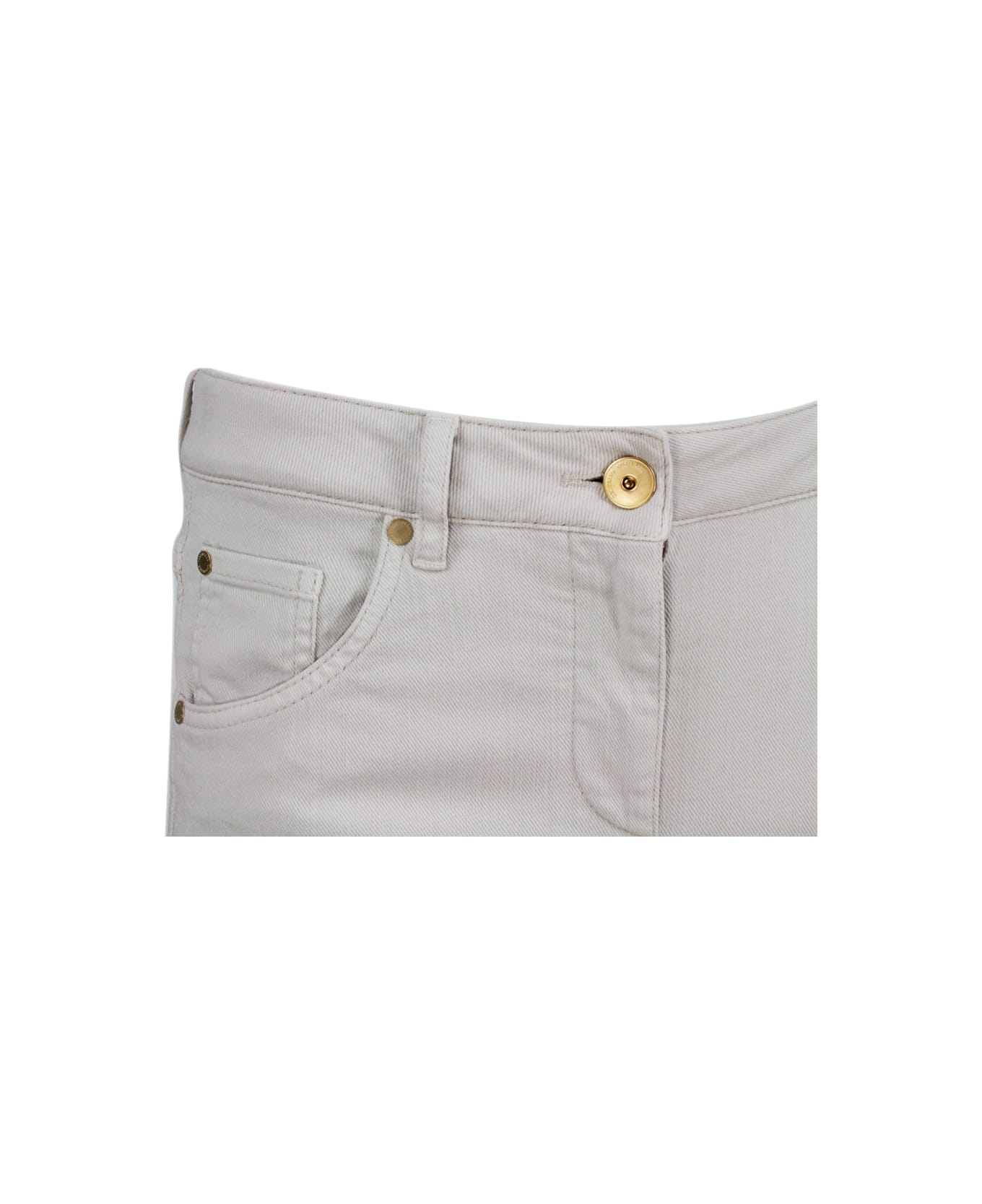Brunello Cucinelli Pantalone A 5 Tasche In Drill Di Cotone Stretch Con Monile Sulla Tasca Posteriore - Beige