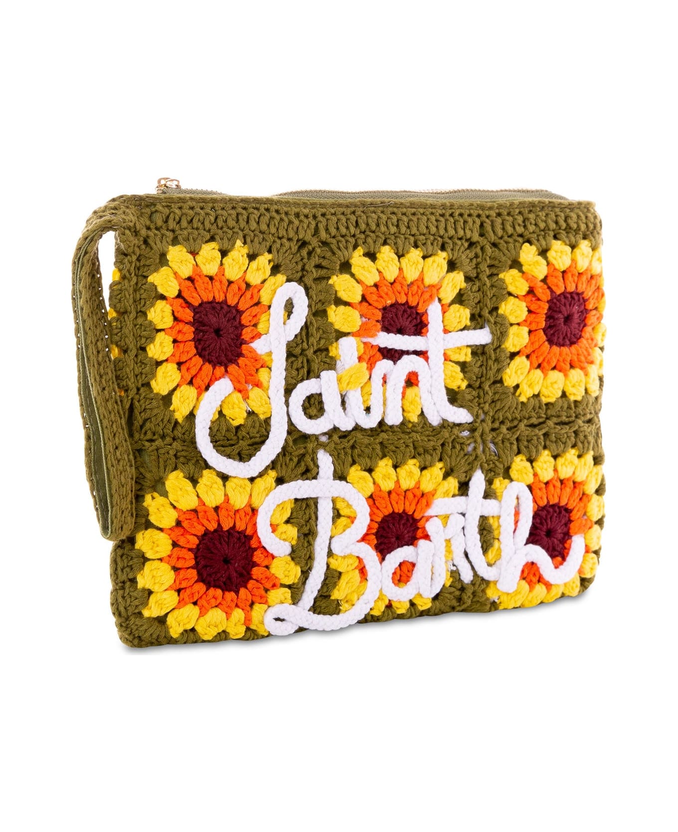 MC2 Saint Barth Parisienne Crochet Pochette With Sunflower Embroidery - GREEN