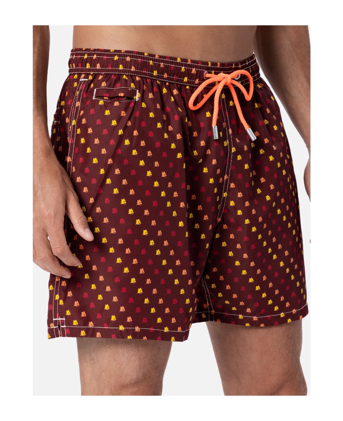 MC2 Saint Barth Man Lightweight Fabric Swim-shorts Lighting Micro Fantasy With Roma Print | As Roma Special Edition - RED