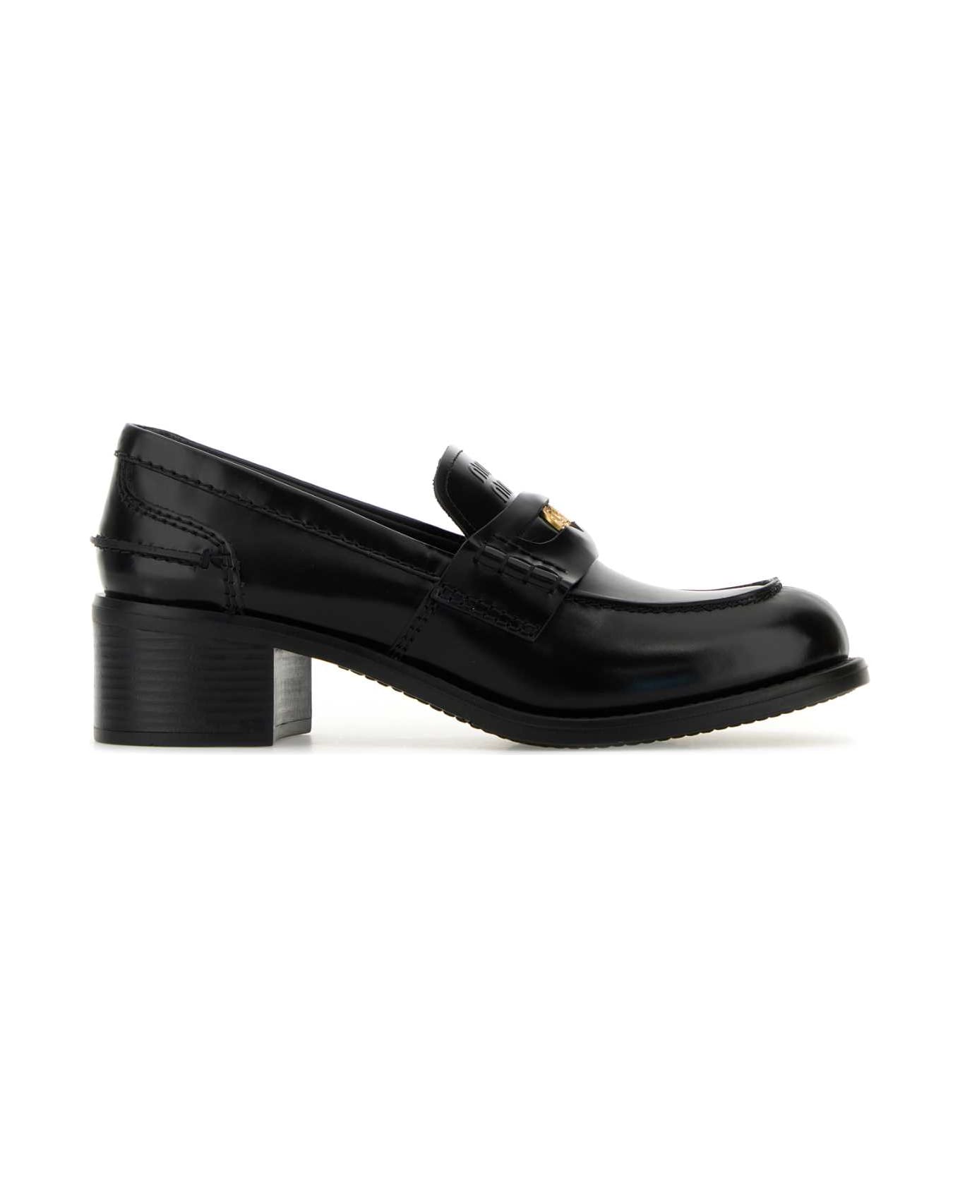 Miu Miu Black Leather Loafers - NERO