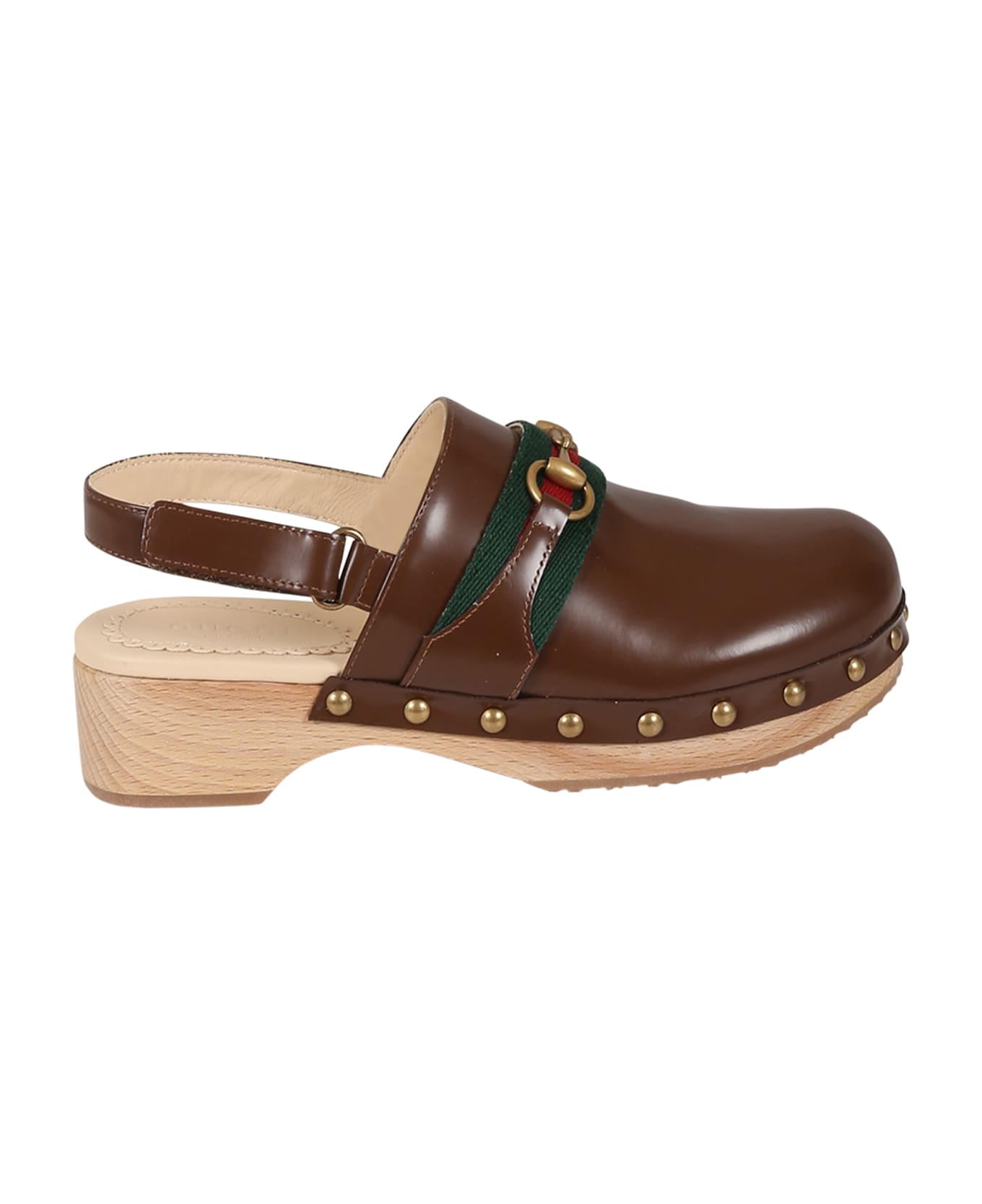 Gucci Bown Sabot For Girl With Iconic Horsebit - Brown