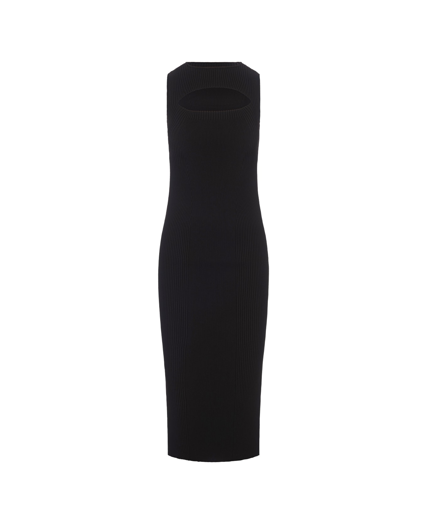 Alexander McQueen Knitted Midi Dress With Cut Out - Black