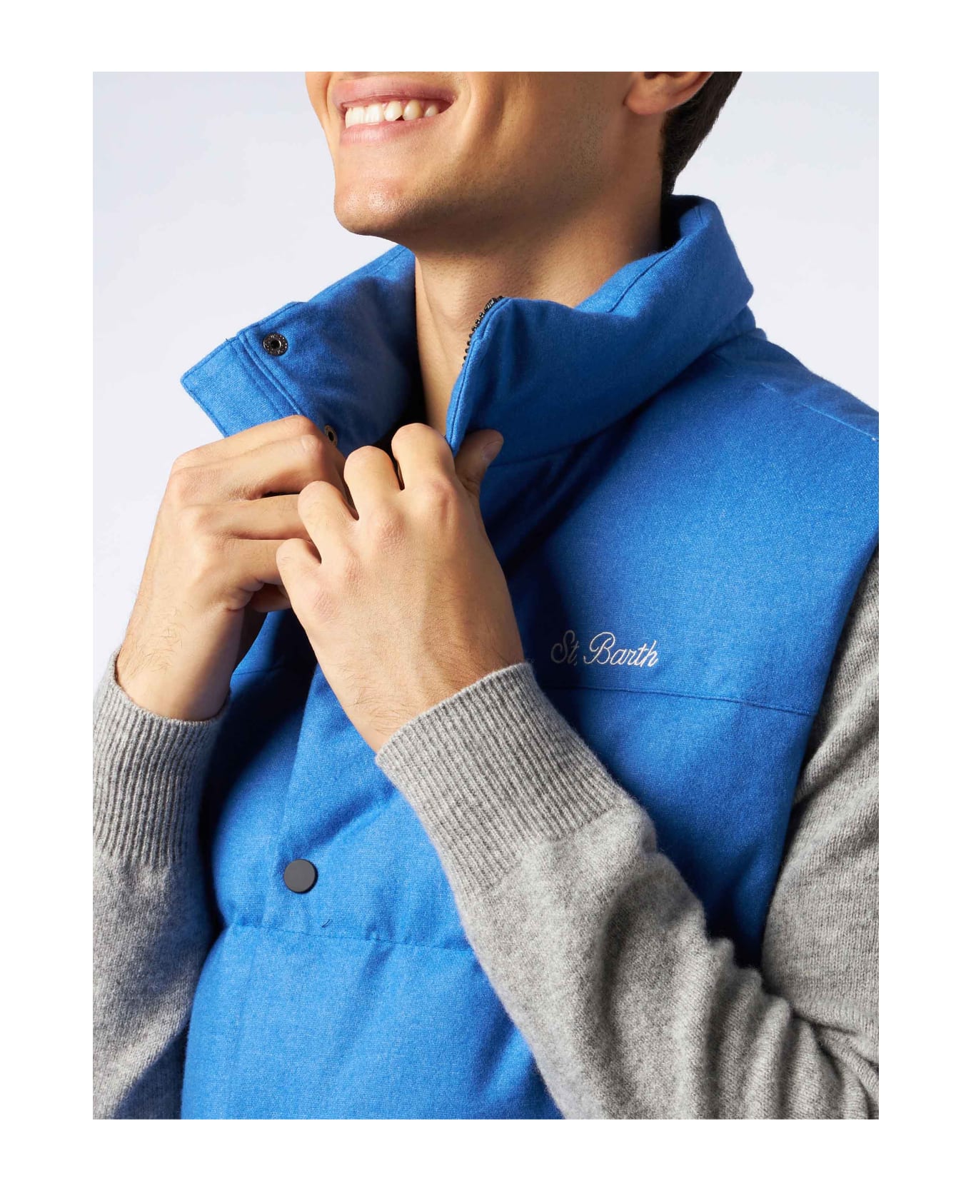 MC2 Saint Barth Man Down Padded Wooly Bluette Vest With Pockets - SKY