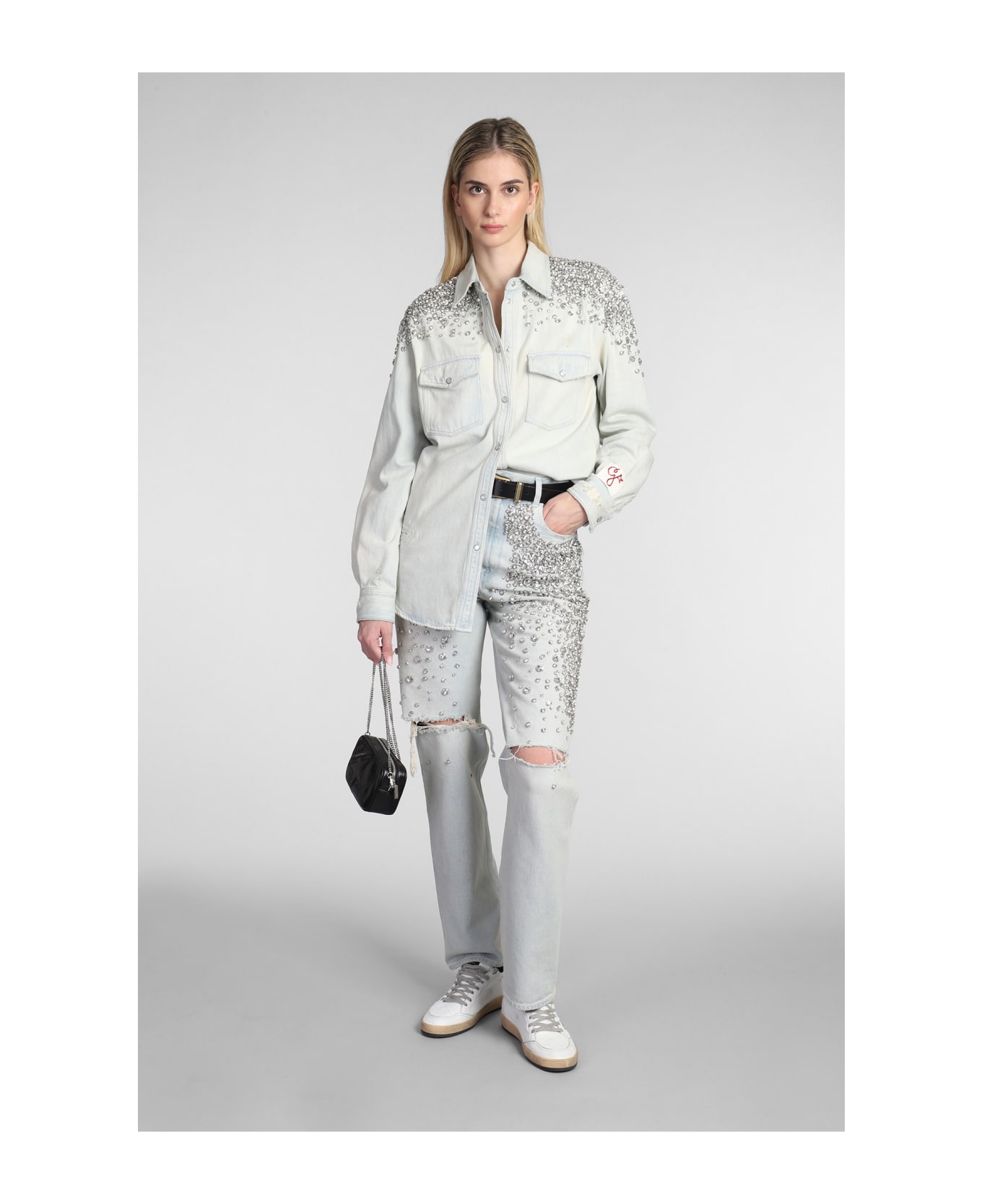 Golden Goose Crystal Embellished Denim Shirt - Blue