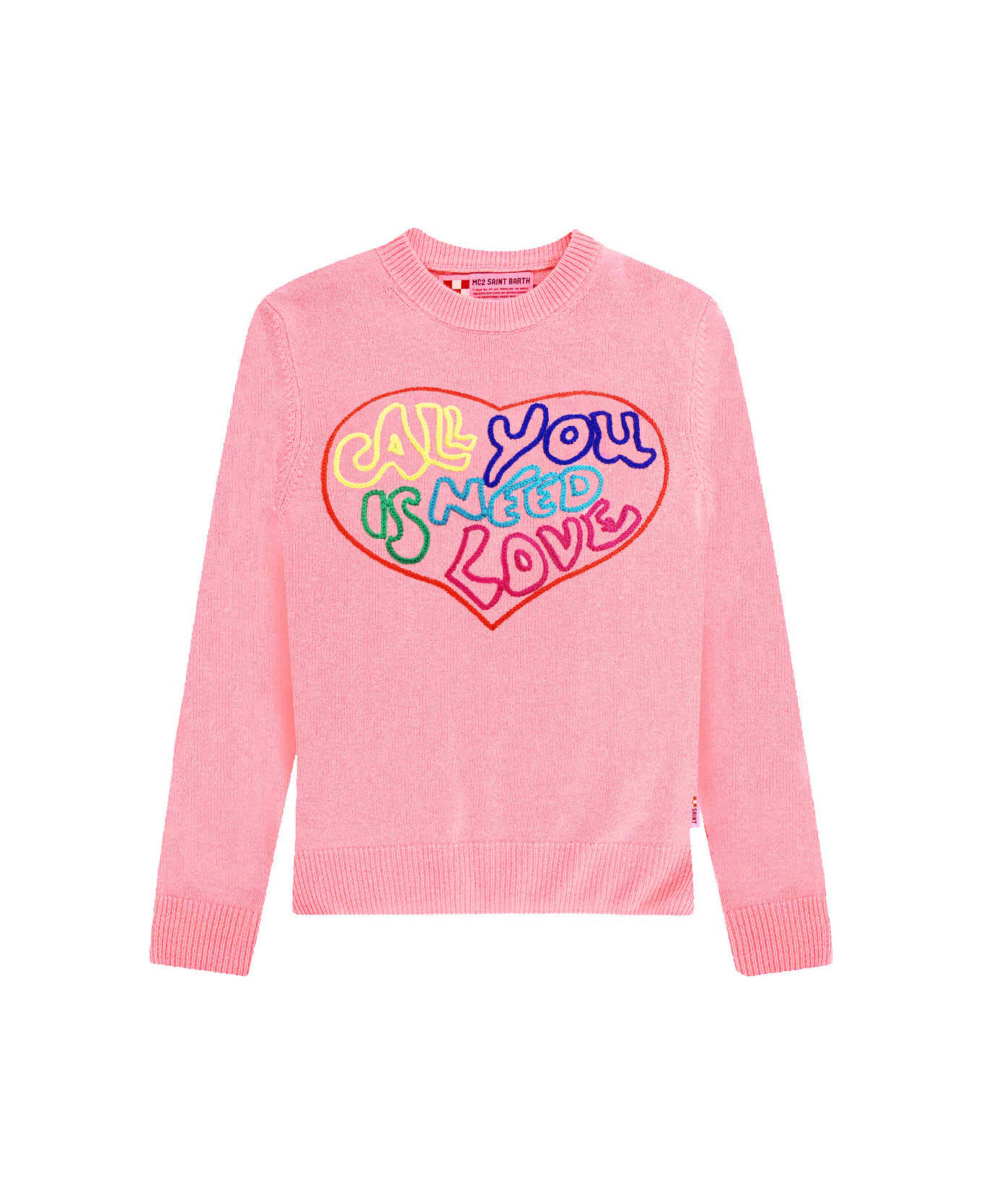 MC2 Saint Barth Woman Pink Sweater All You Need Is Love Embroidery - PINK