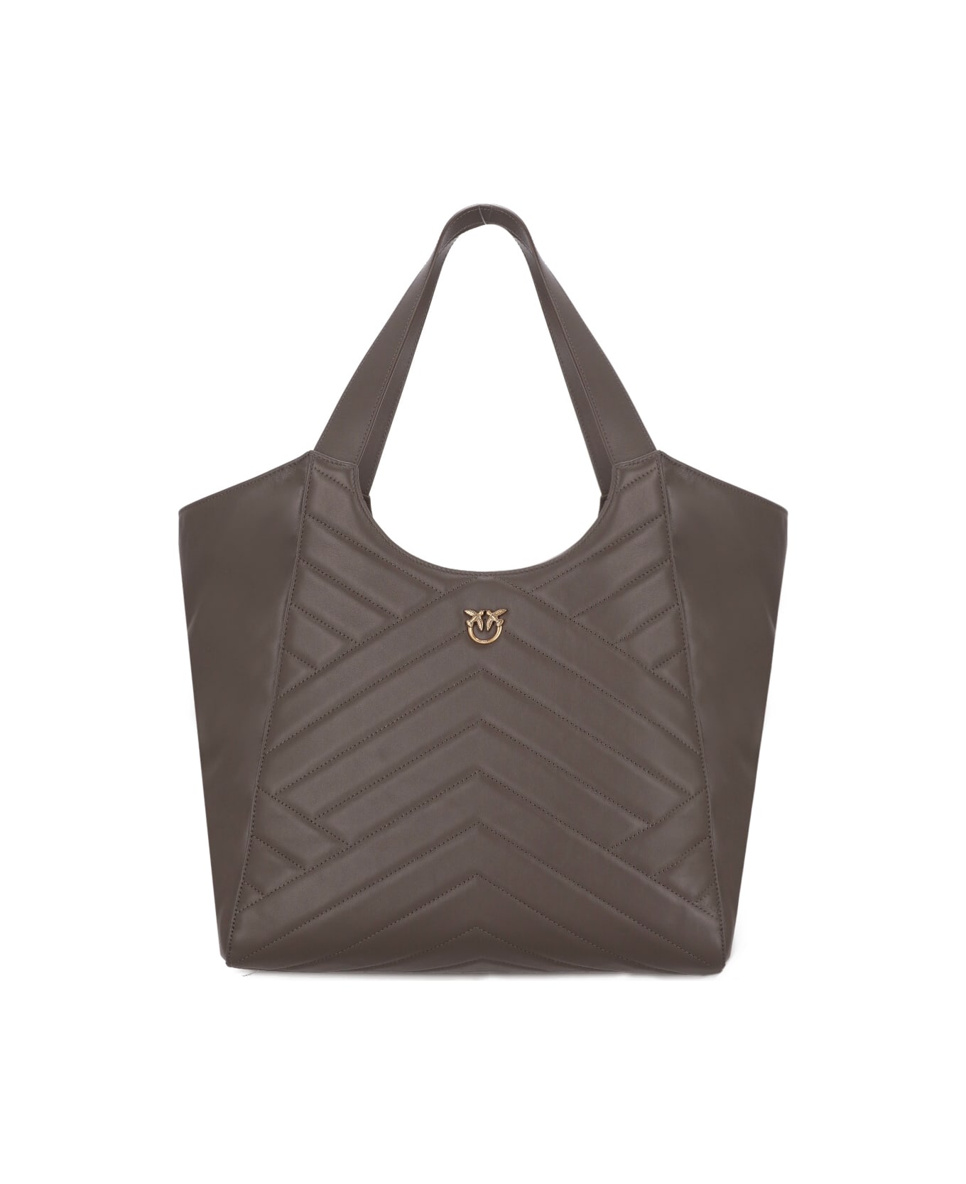 Pinko Logo Plaque Chevron Quilted Tote Bag - Brown