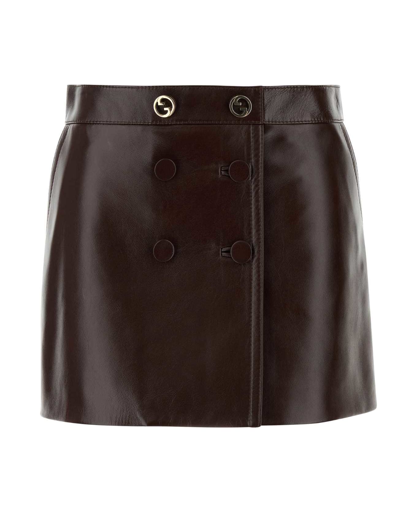 Gucci Burgundy Leather Mini Skirt - BROWN