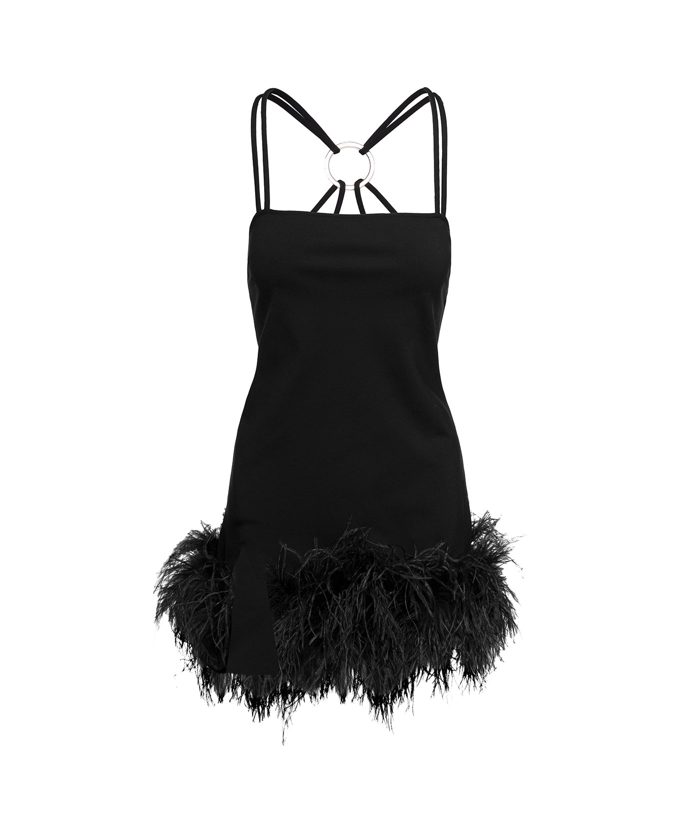 The Attico 'fujiko' Mini Black Dress With Ostrich Boa Feathers And Side Split Woman The Attico - Black