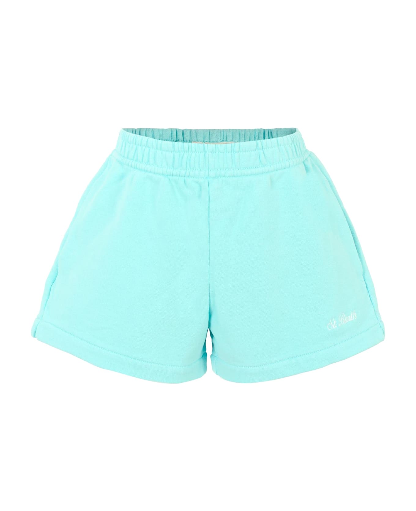 MC2 Saint Barth Light Blue Shorts For Girl With White Logo - Light Blue ボトムス