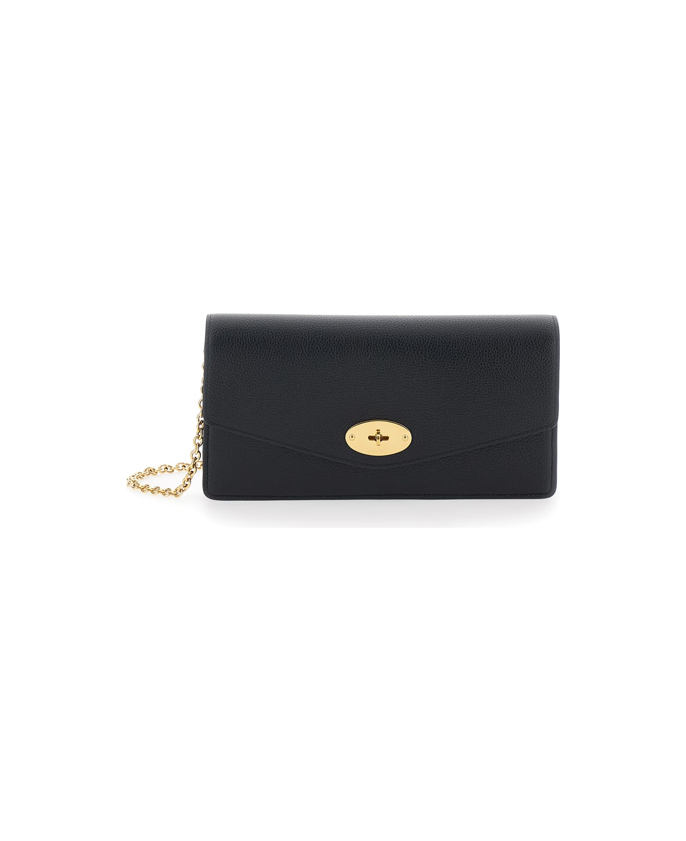 Mulberry 'darley' Black Clutch With Chain Shoulder Strap In Hammered Leather Woman - Black