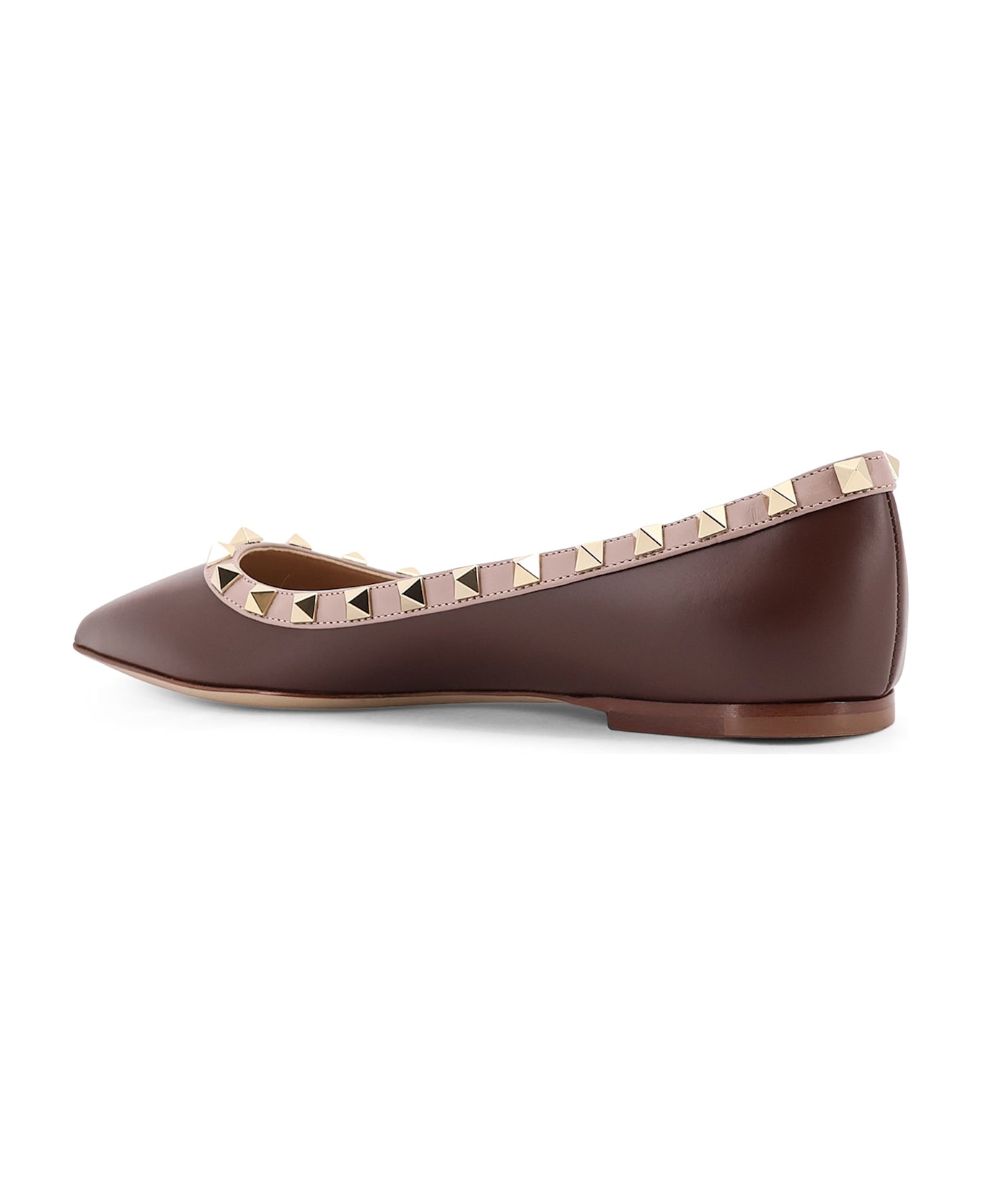 Valentino Garavani Rockstud Leather Ballerinas - LIGHT COFFEE/POUDRE
