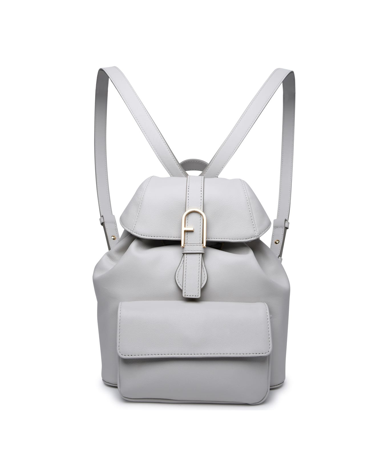 Furla 'flow' Light Grey Leather Backpack - Yellow Cream バックパック