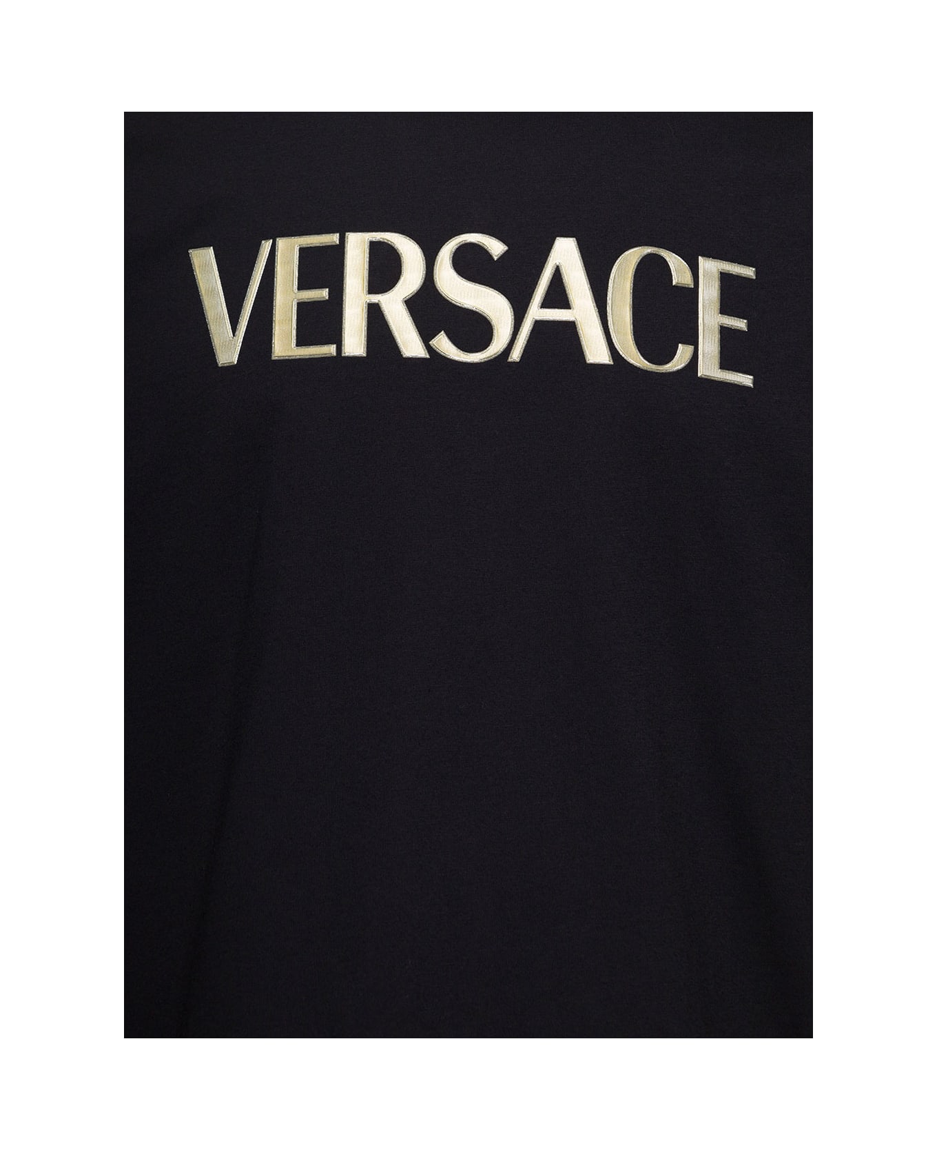 Versace Black Crewneck T-shirt With Logo Print On The Chest In Cotton Man - Black