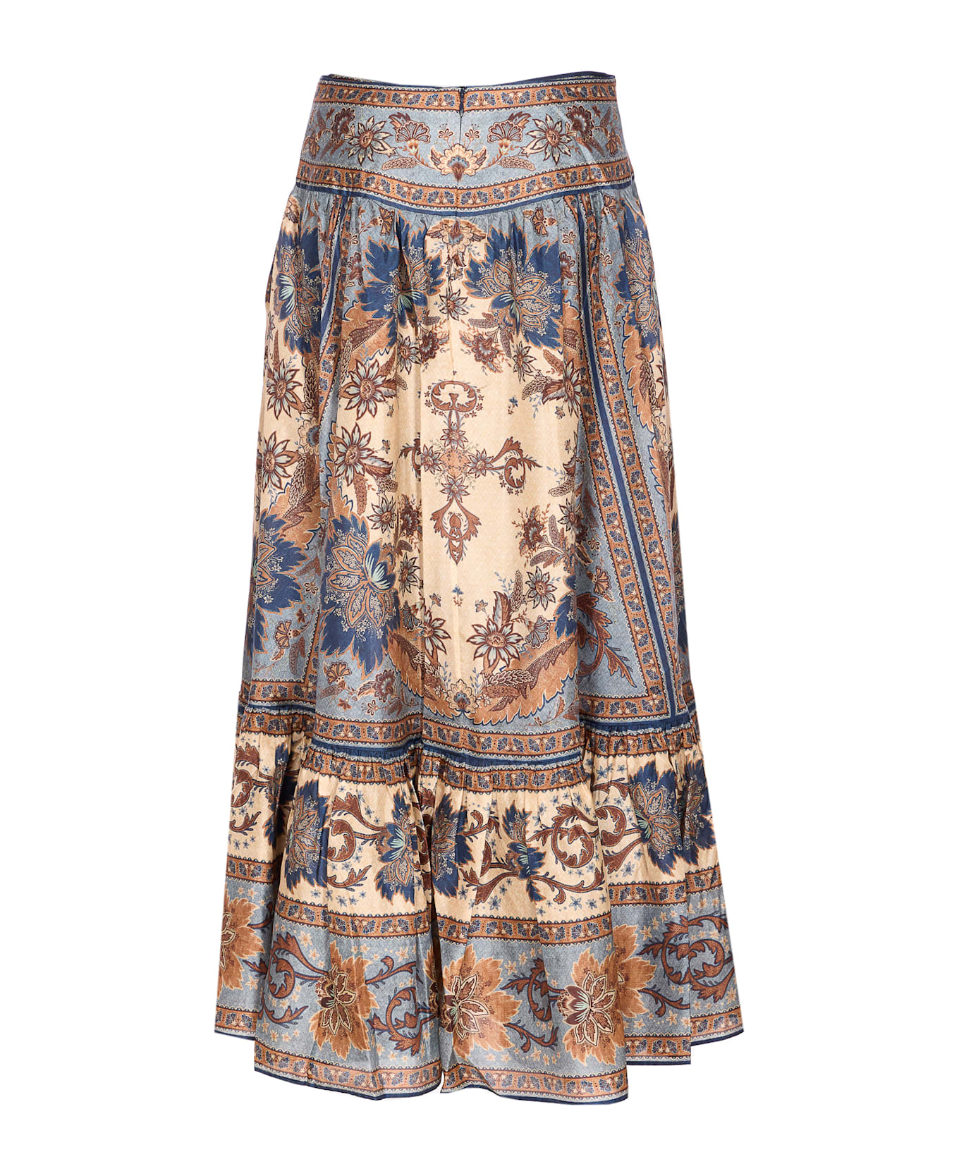 Zimmermann Ascension Tiered Midi Skirt - BLUE/CREAM INDIENNE FLORAL