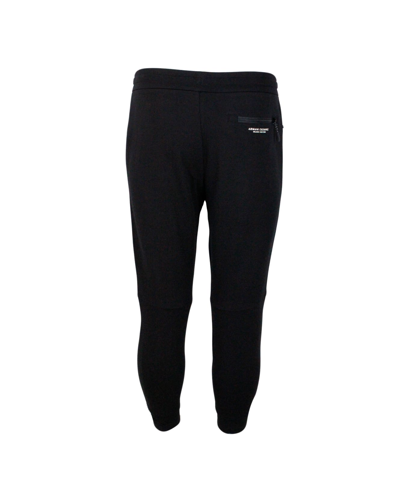 Armani Collezioni Cotton Fleece Jogging Trousers With Drawstring At The Waist And Cuff At The Bottom - Black