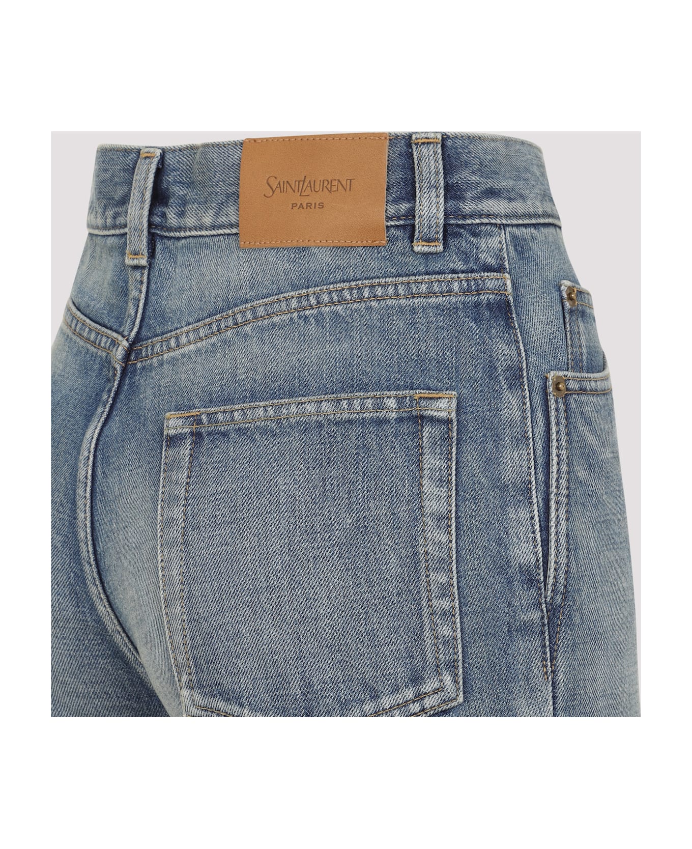Saint Laurent 70's High Waist Straight Leg Jeans - Authentic Medium Blu