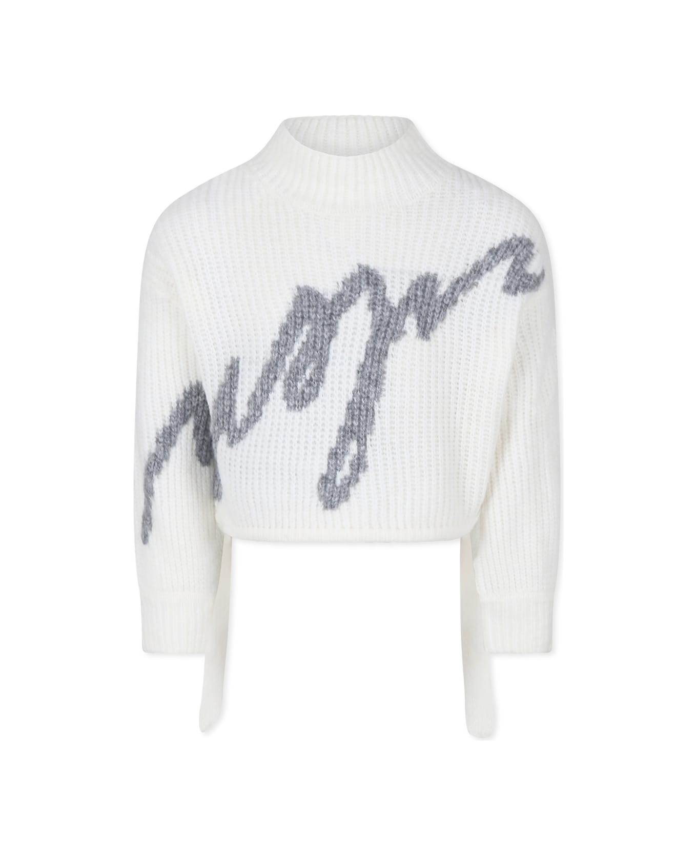 MSGM Ivory Crop Sweater For Girl With Logo - Ivory