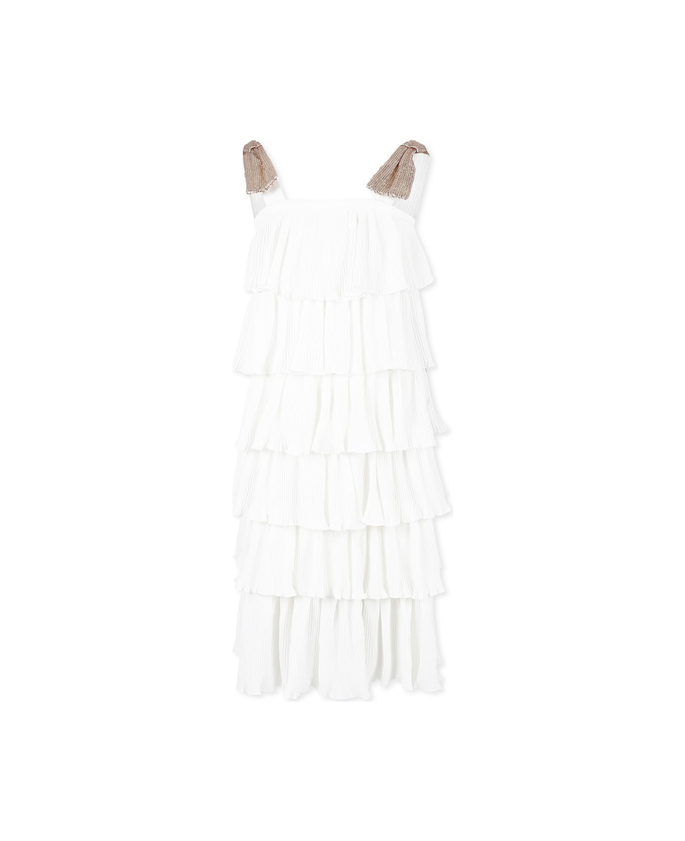 Billieblush White Dress For Girl With Bows - White