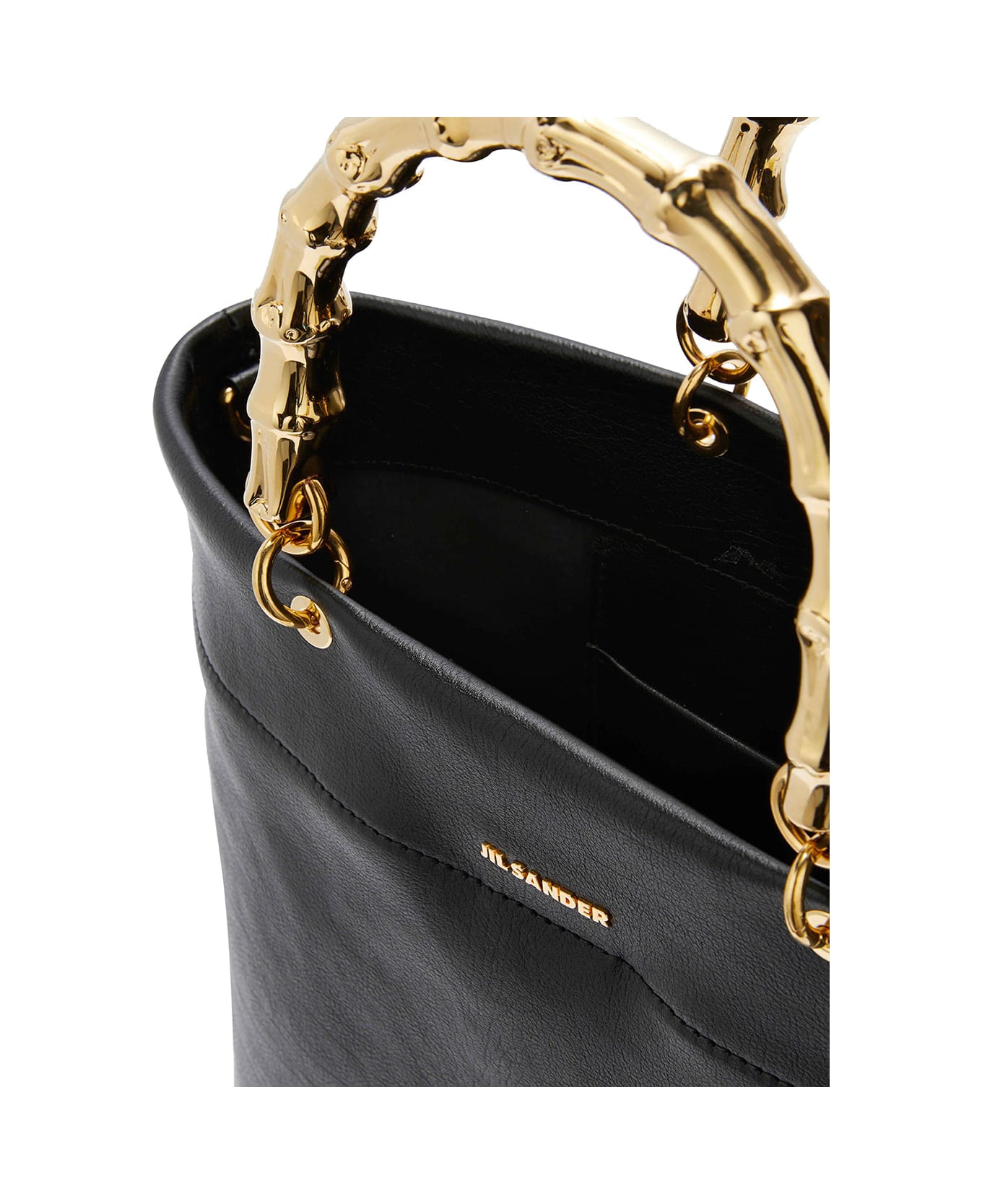 Jil Sander Black Tote Bag With Bamboo Handles In Leather Woman - Black トートバッグ